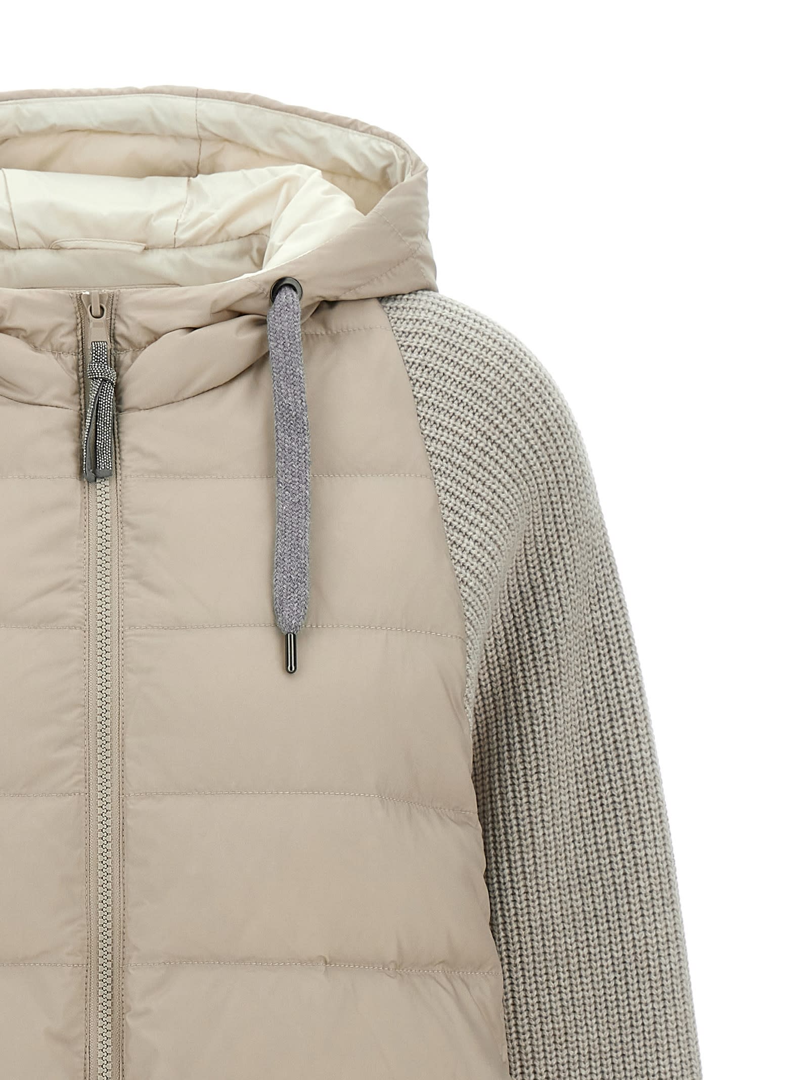 Shop Brunello Cucinelli Hooded Down Jacket With Solomeo Inserts In Beige