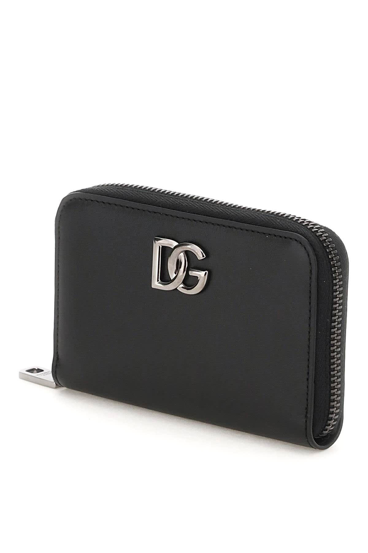 Dolce & Gabbana Logo Plaque Zipped Compact Wallet In Black (black)