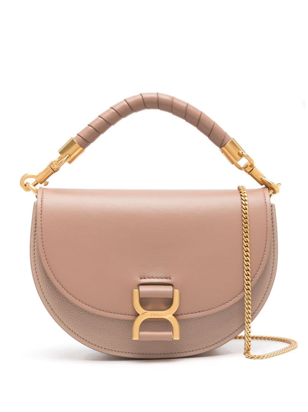 Shop Chloé Woodrose Marcie Bag With Flap And Chain In Pink