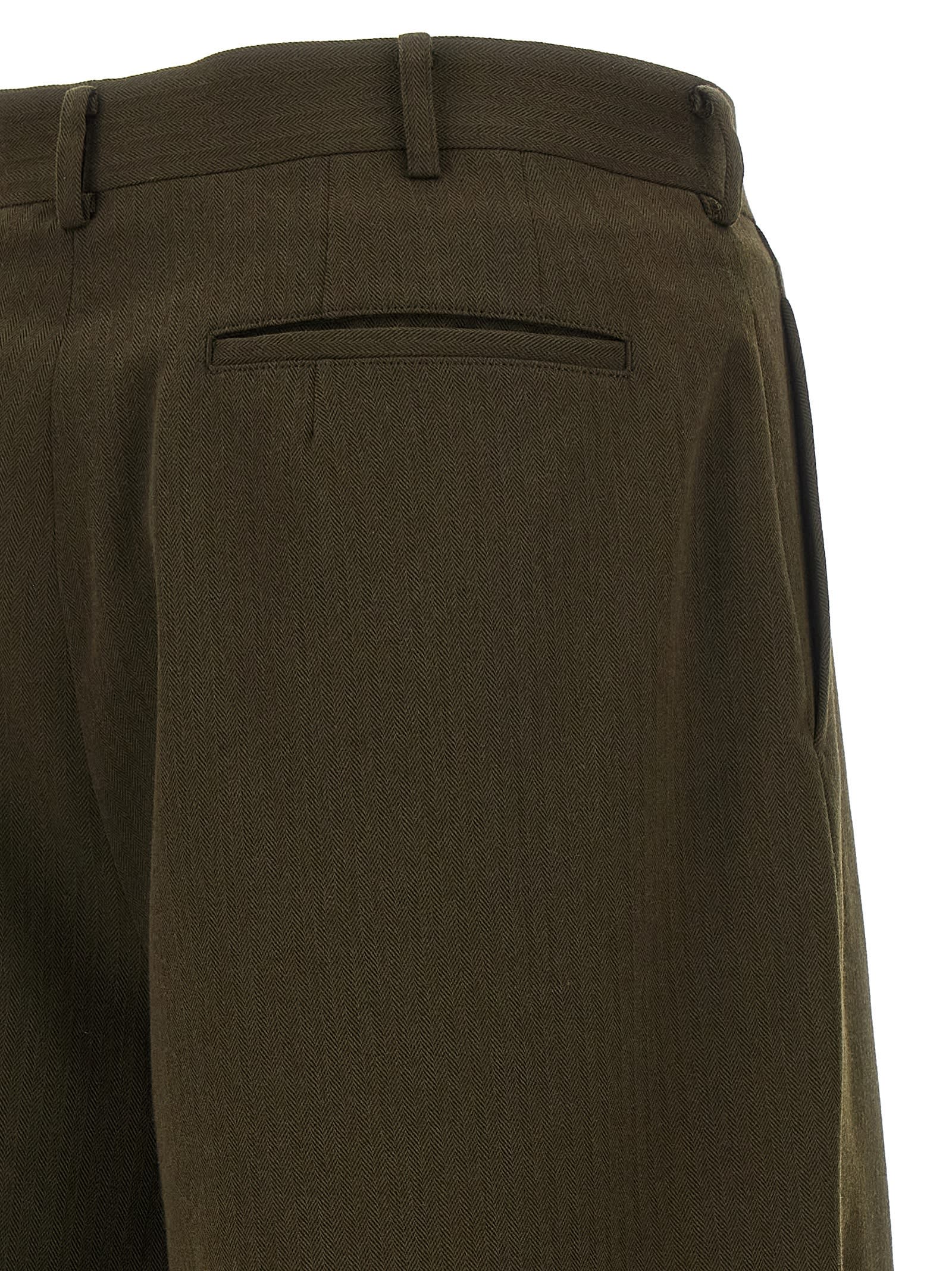 Comme Des Garçons Homme Deux Herringbone Wool Pants In Green