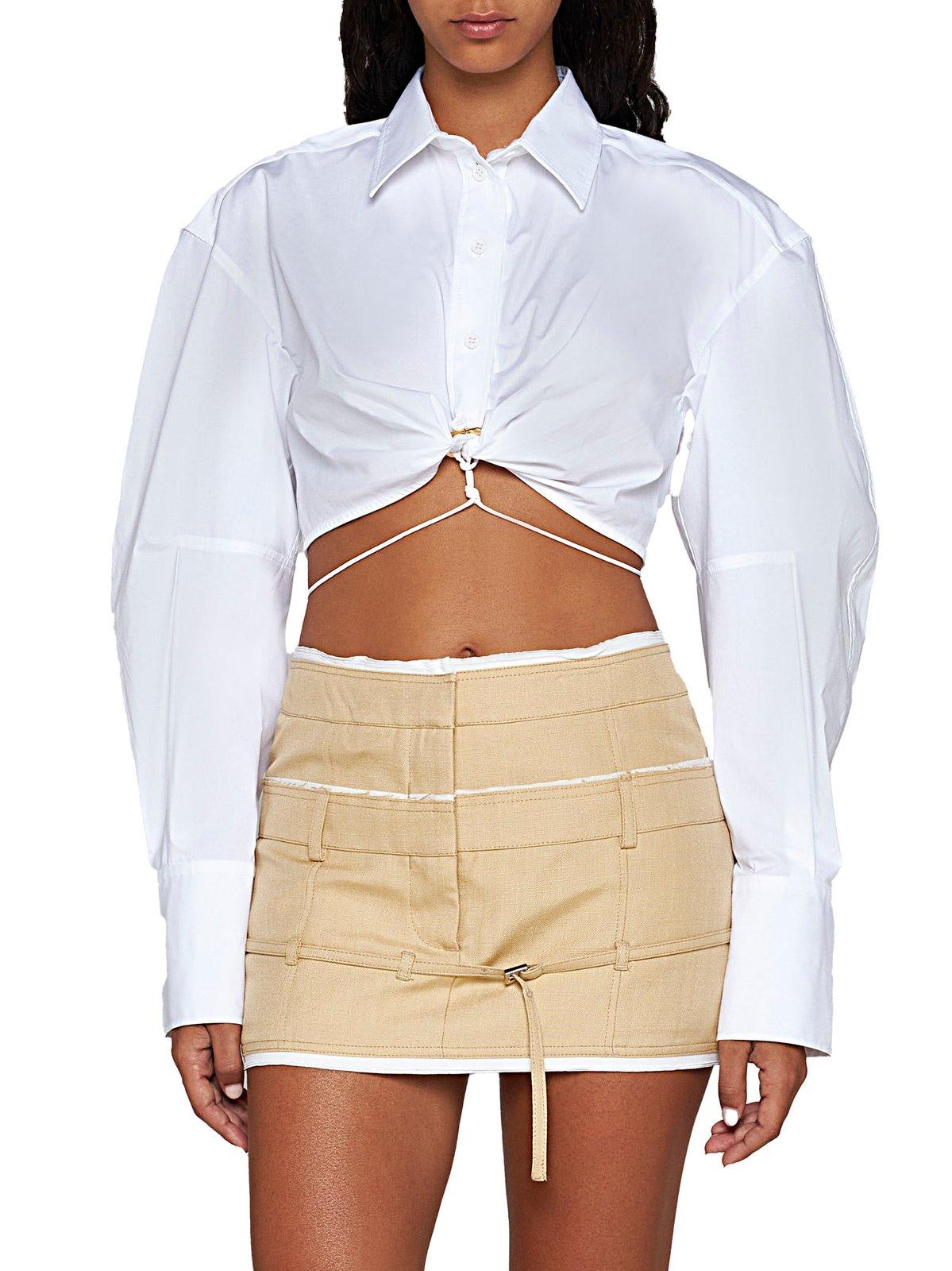 Shop Jacquemus Cropped Long Sleeve Shirt In White