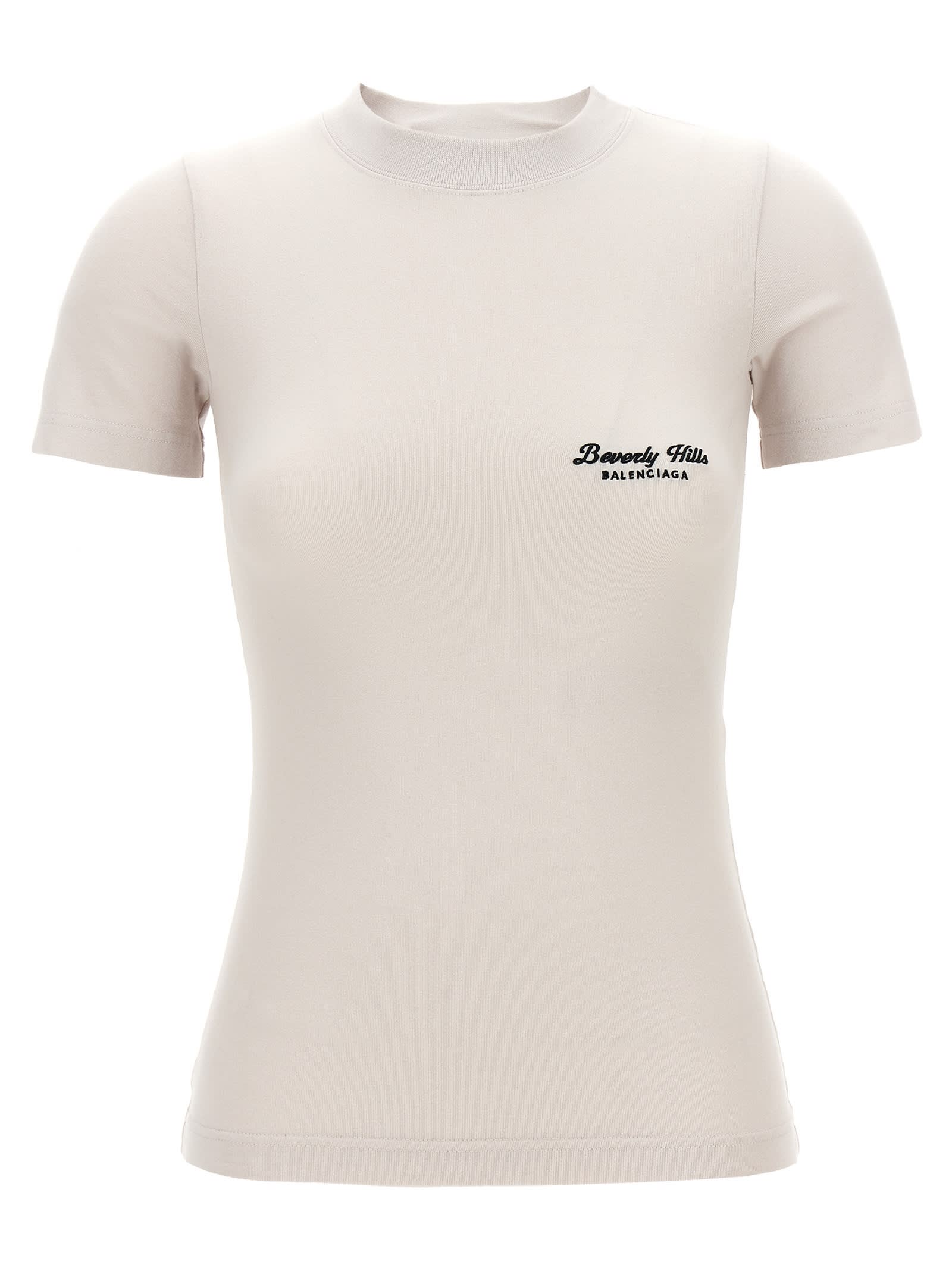 Shop Balenciaga Logo Embroidery T-shirt In White