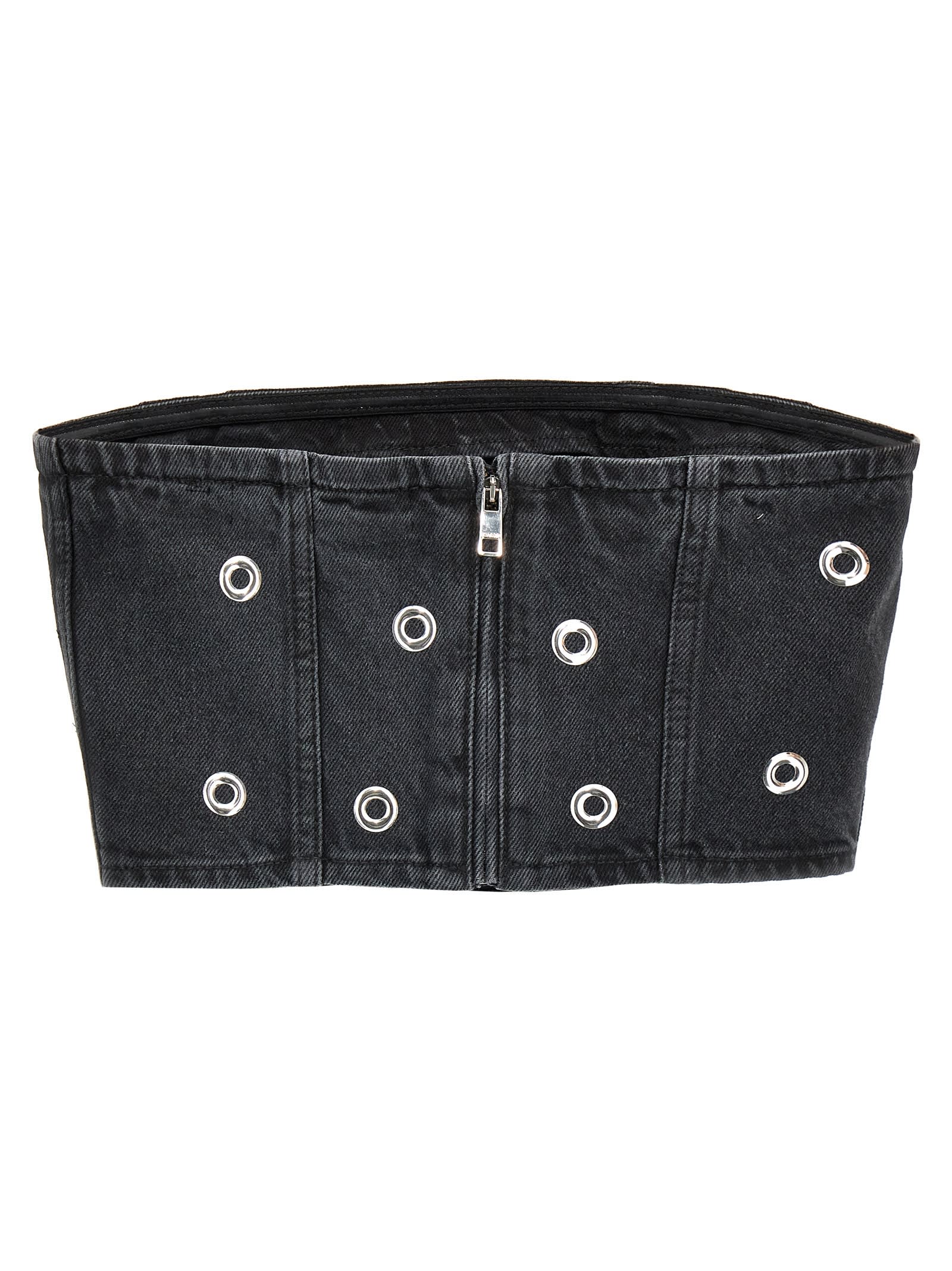 Rotate Birger Christensen Rotate Embellished Denim Bustier In Black