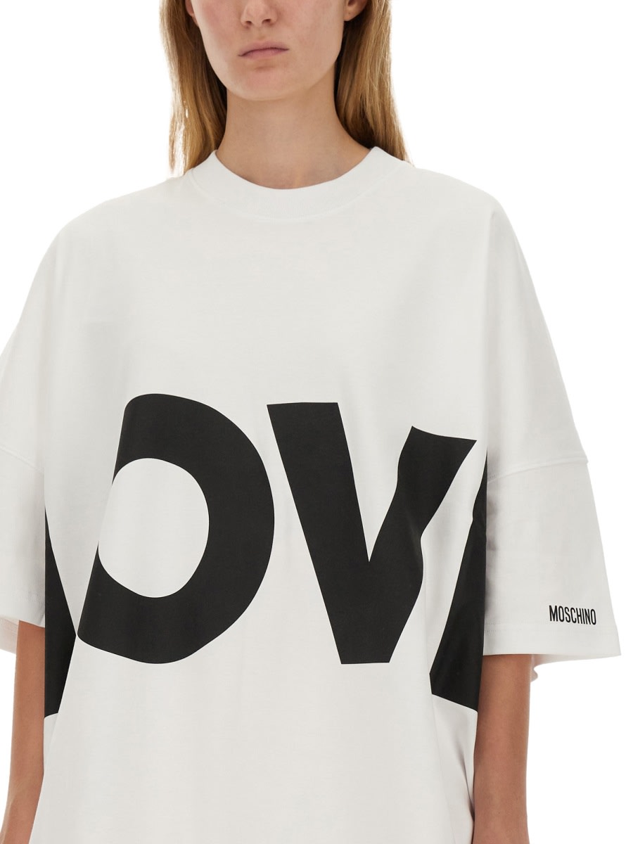 Shop Moschino Love Cotton Interlock Dress In White