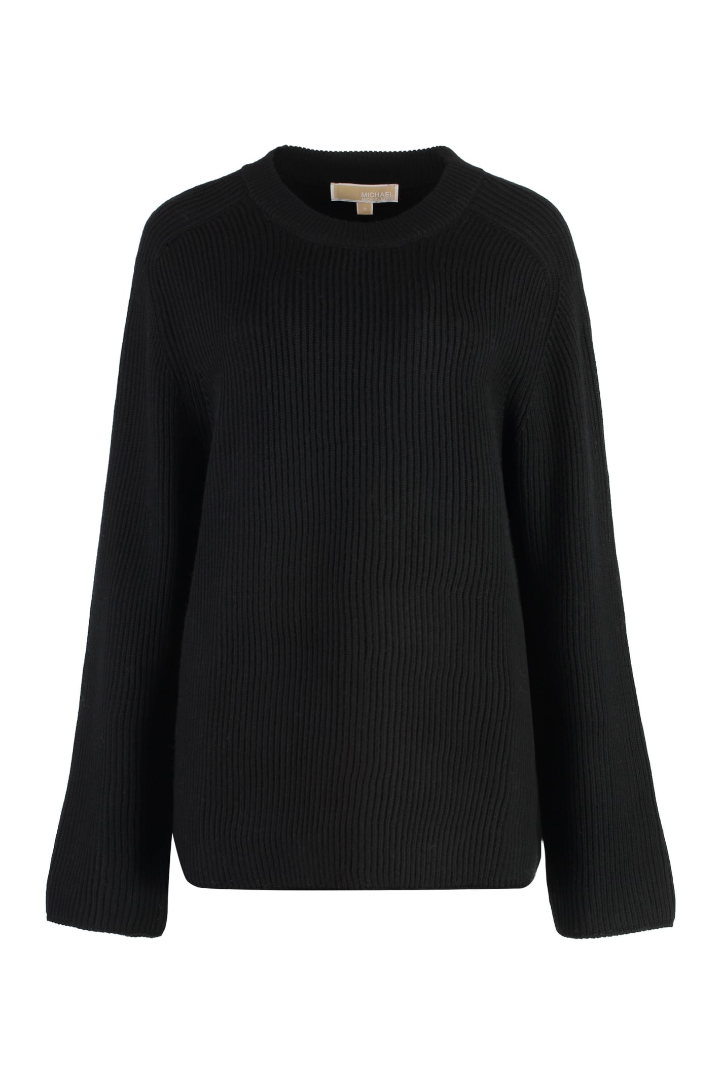 Shop Michael Michael Kors Merino Wool Crew-neck Sweater In Black