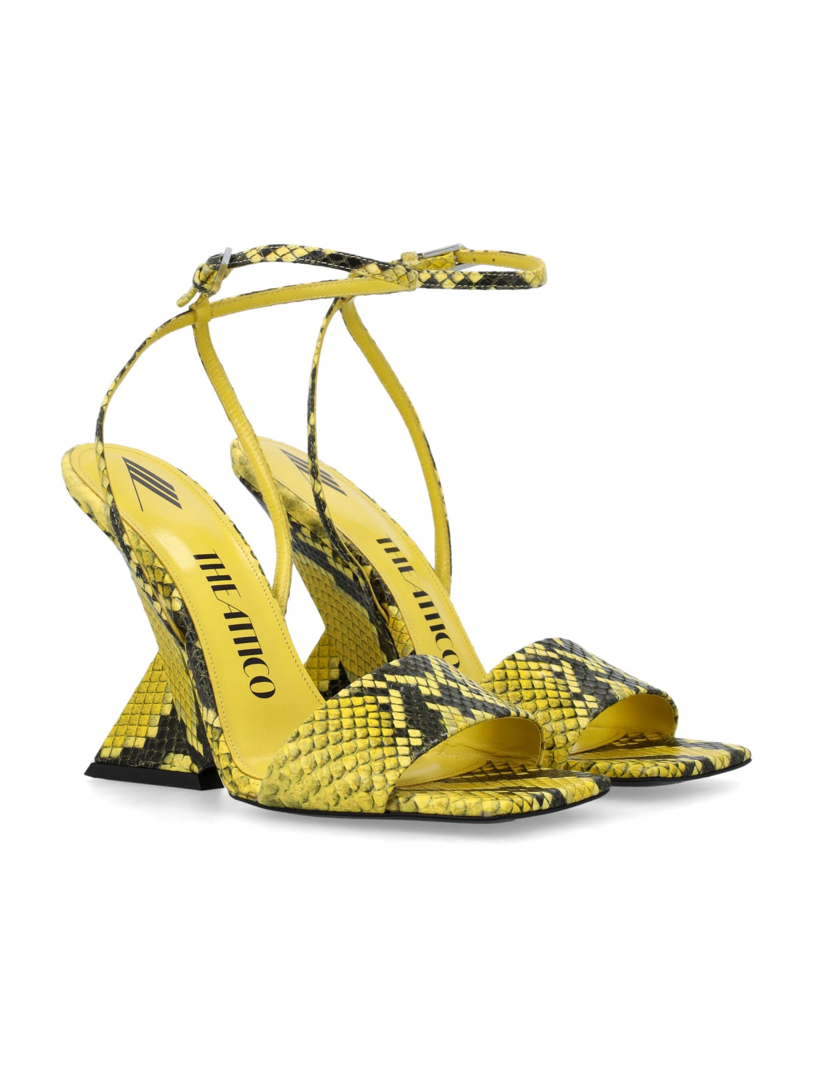 Attico Cheope 110mm Snake-effect Sandals In Fluo Yellow