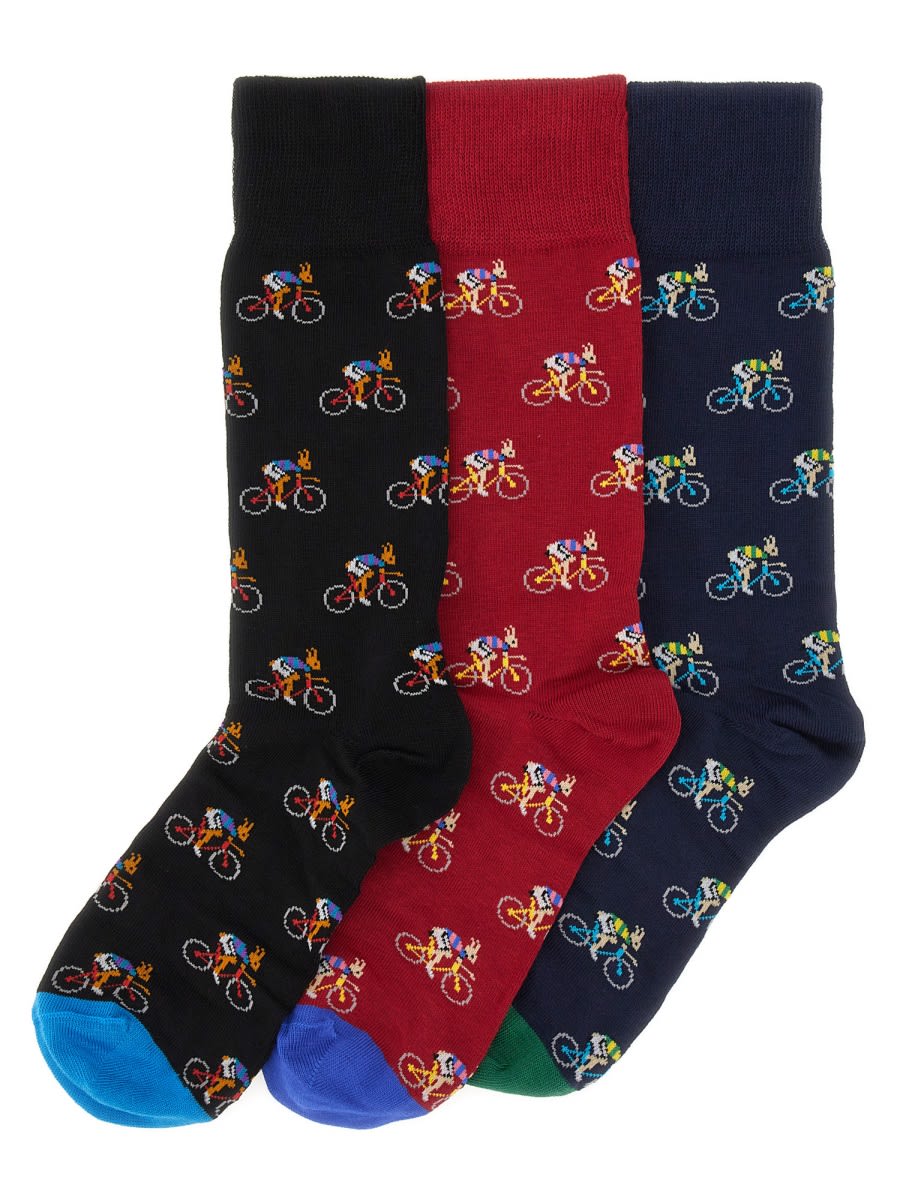 Paul Smith 3-pack Socks Bicycle Pattern In Multi