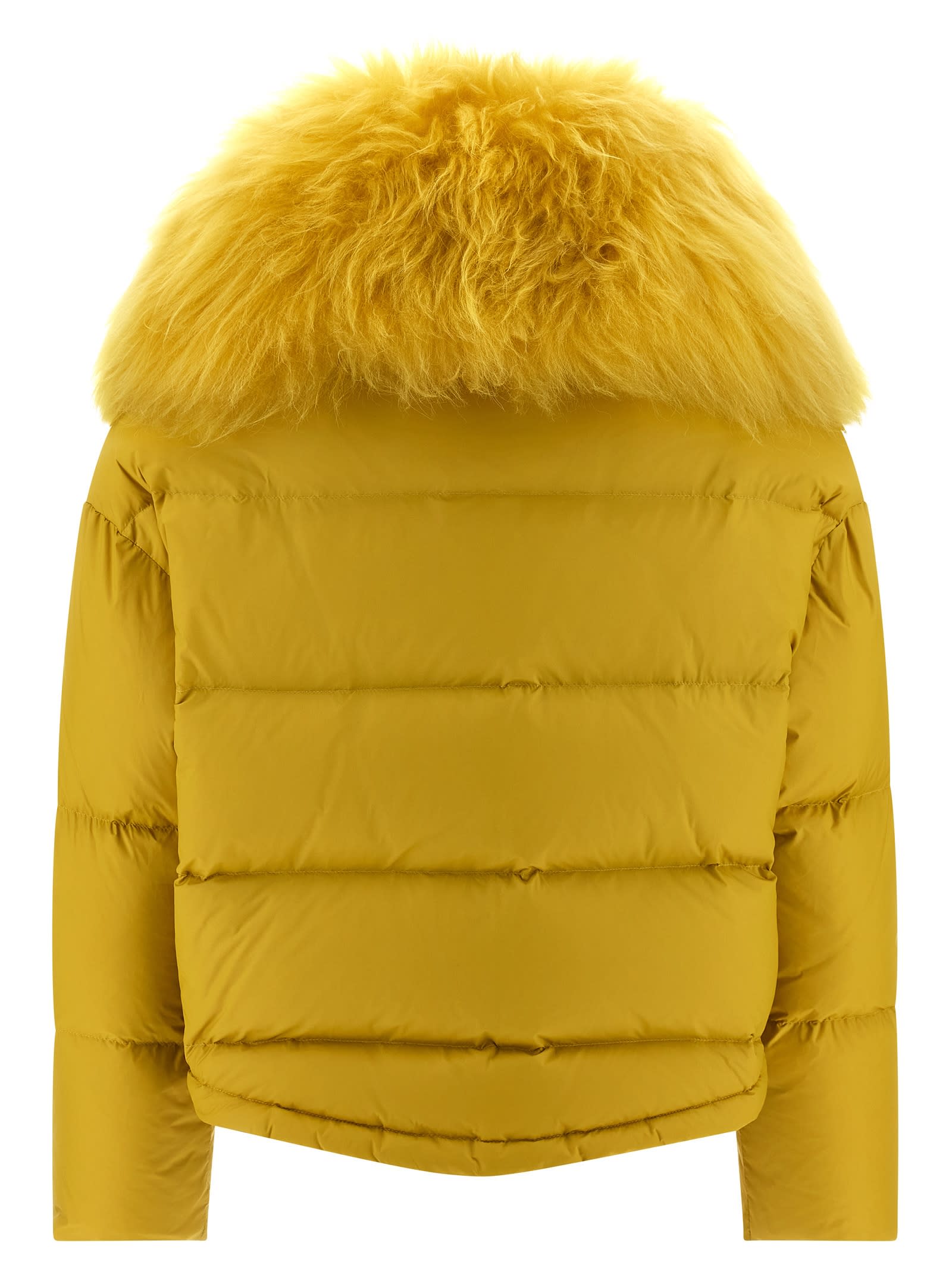 Salomon Fur Insert Down Jacket In Yellow