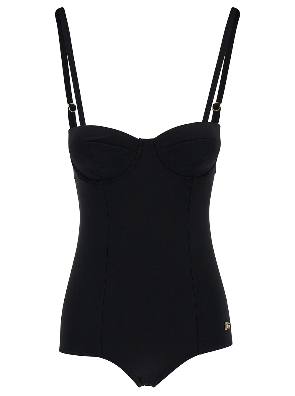 DOLCE & GABBANA BLACK ONE-PIECE SWIMSUIT WITH DG LOGO DETAIL IN STRETCH POLYAMIDE WOMAN