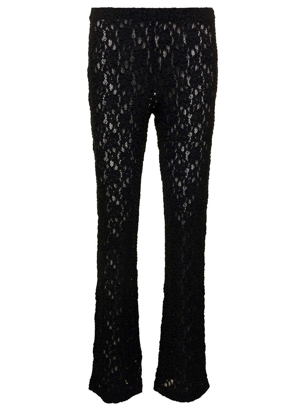 CHLOÉ BLACK FLARE PANTS WITH ELASTIC WAISTBAND IN FLOREAL LACE WOMAN