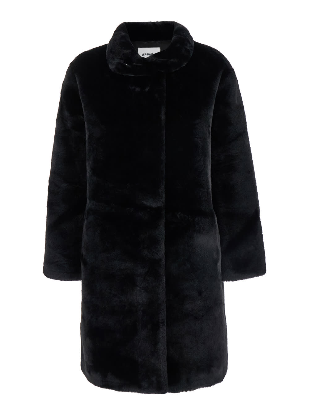 Apparis blair Midi Black Coat With High Neck In Eco Fur Woman