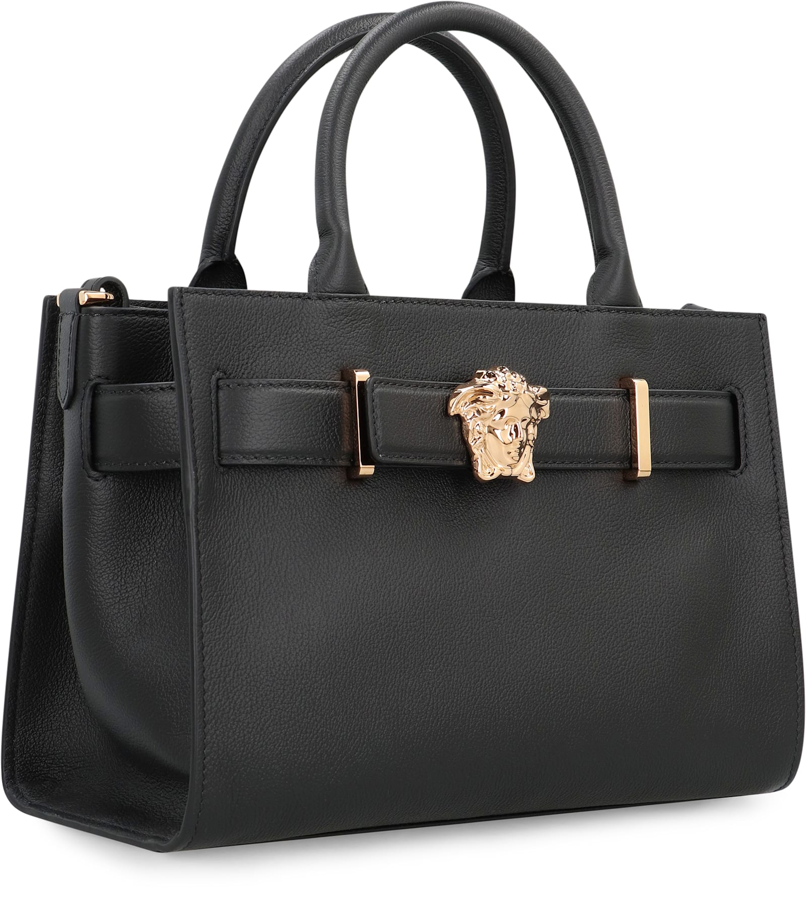 Versace Small Leather Tote In Black