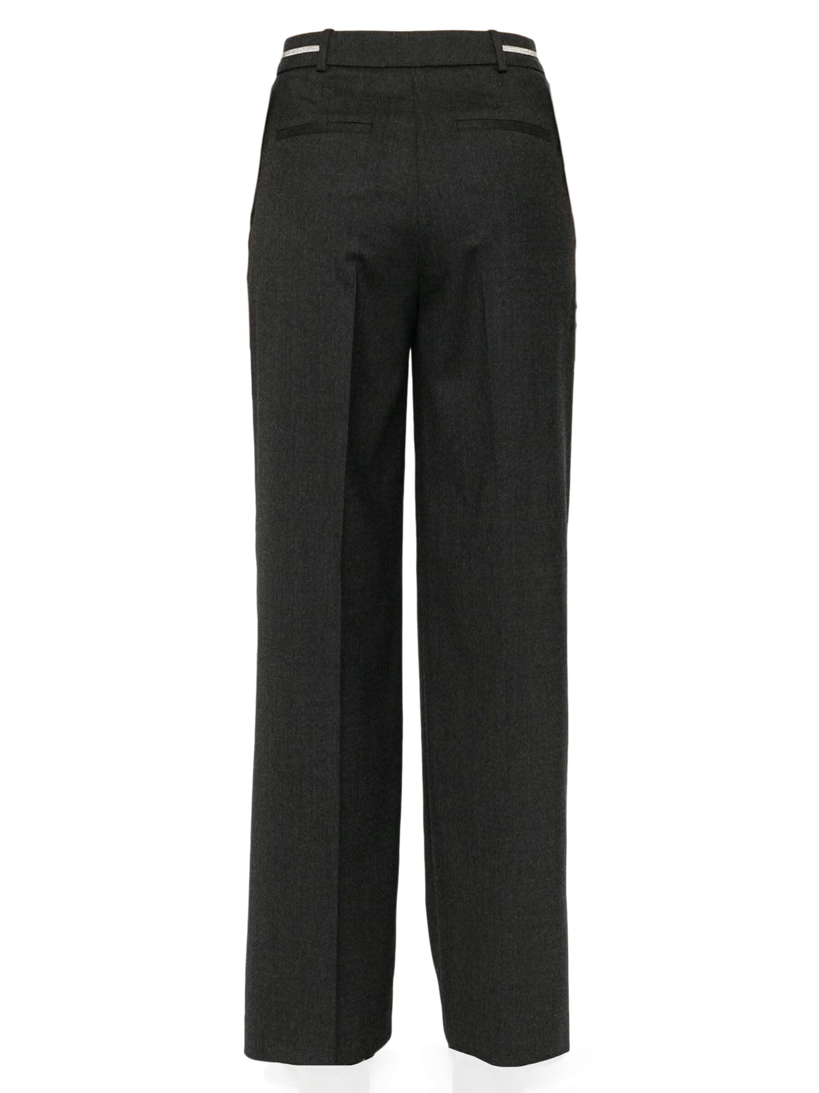 Shop Peserico Dark Grey Wool Blend Flannel Trousers