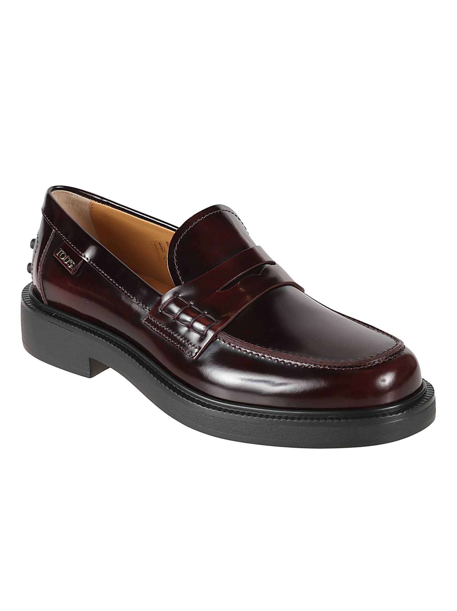 Shop Tod's Side Logo Loafers In Wine Red