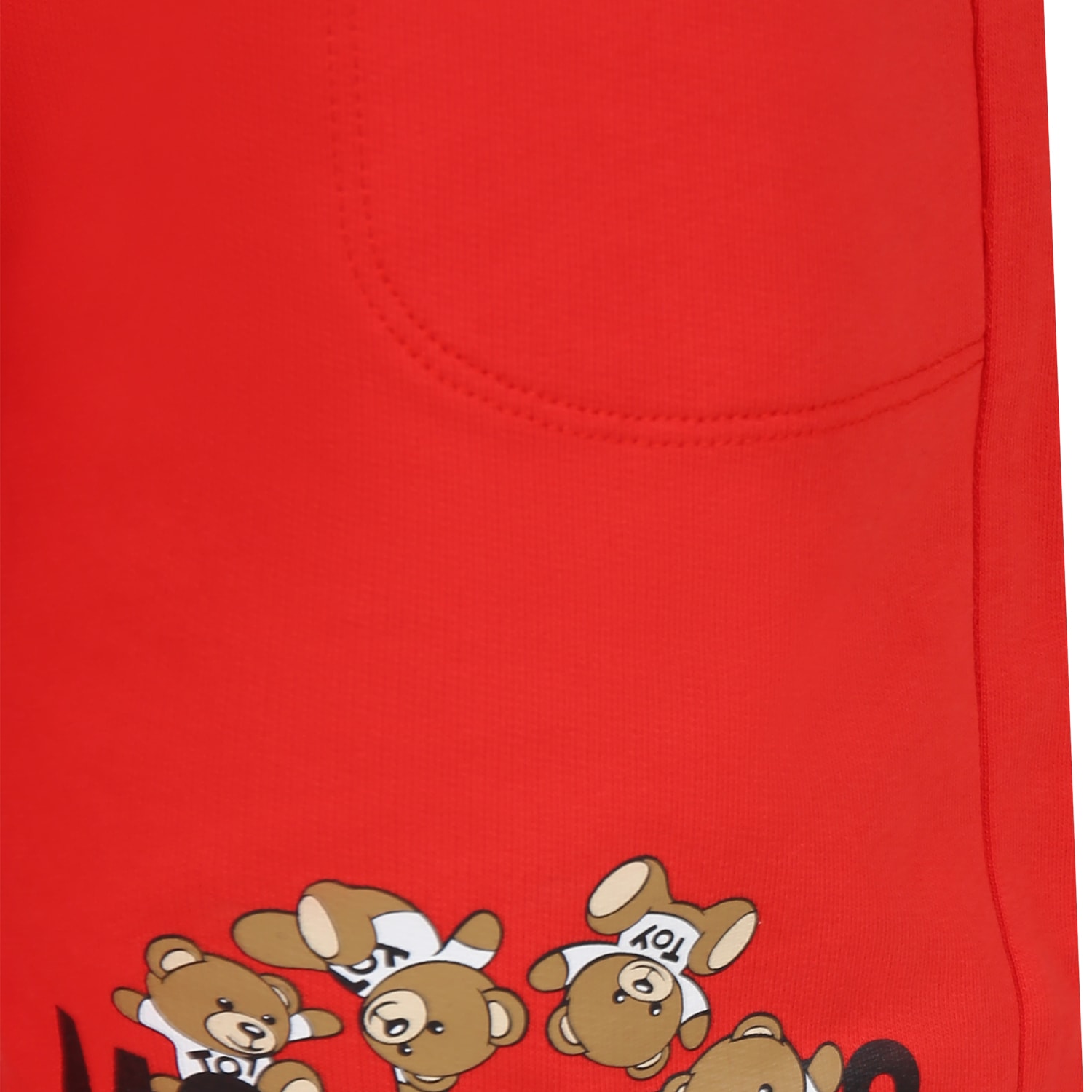 Shop Moschino Red Shorts For Kids With Teddy Bears And Logo