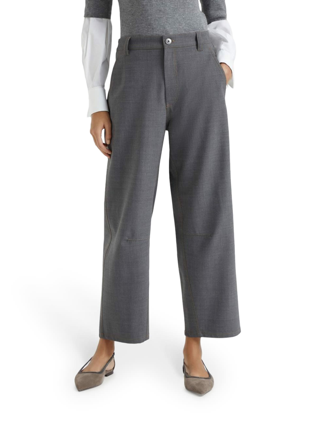 Brunello Cucinelli Grey Wool Pants In Grey