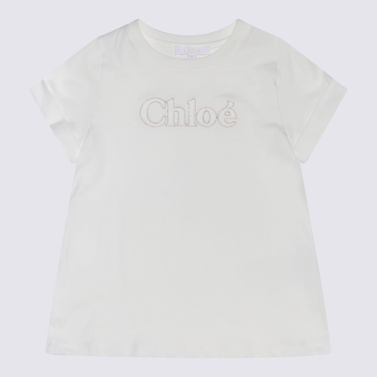 Chloé Kids' White Cotton Tshirt In Beige