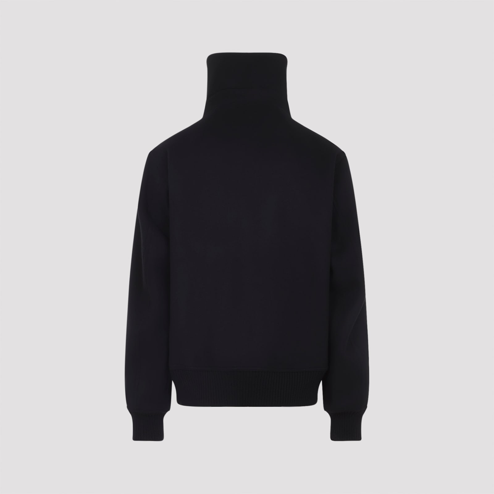 Rick Owens High Collar Jacket With Ribbed Cuffs And Hem In Black