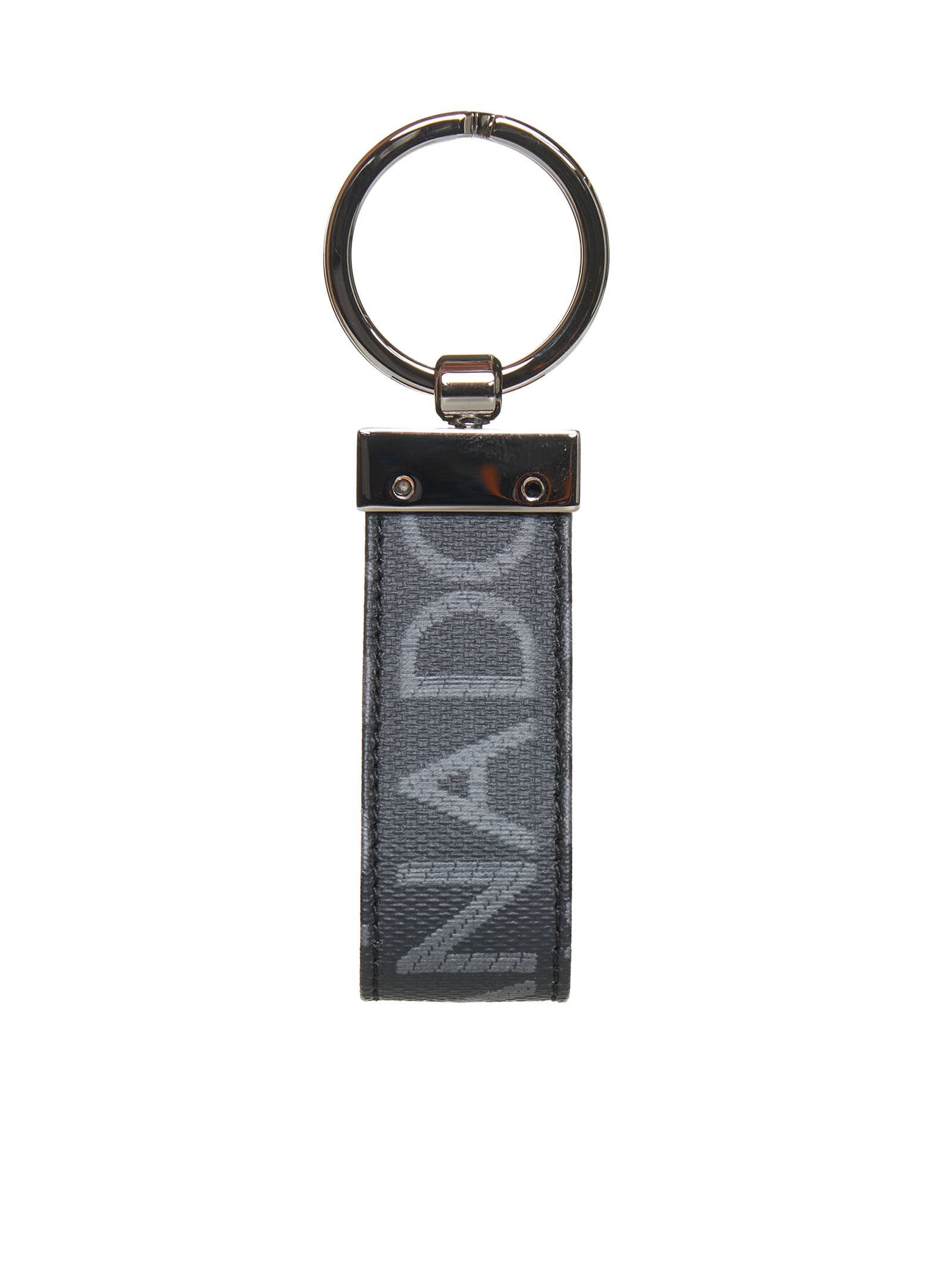 Dolce & Gabbana Coated Canvas Keychain With All-over Lettering Logo In Black