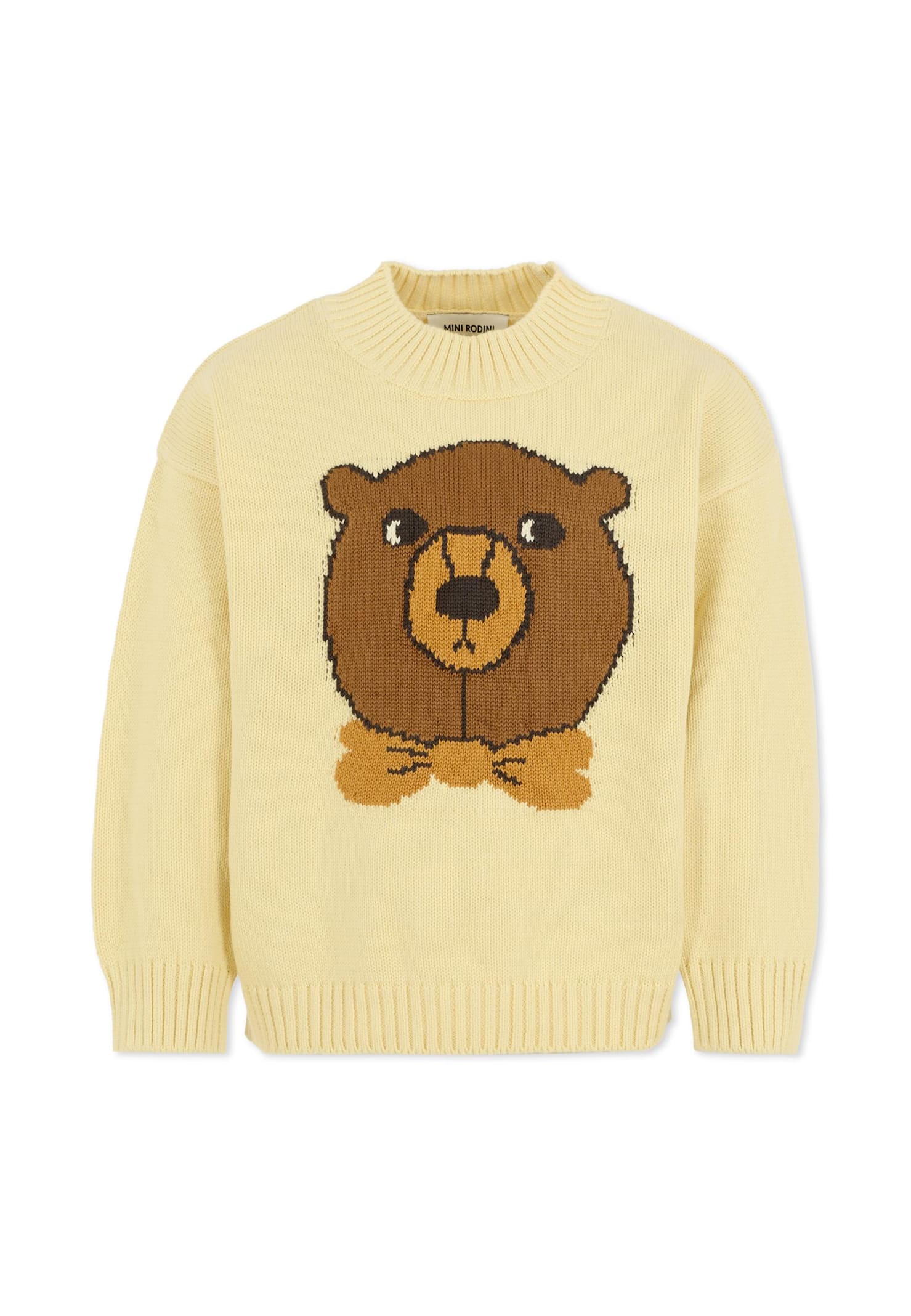 Mini Rodini Beige Sweater For Kids With Bear In Neutral