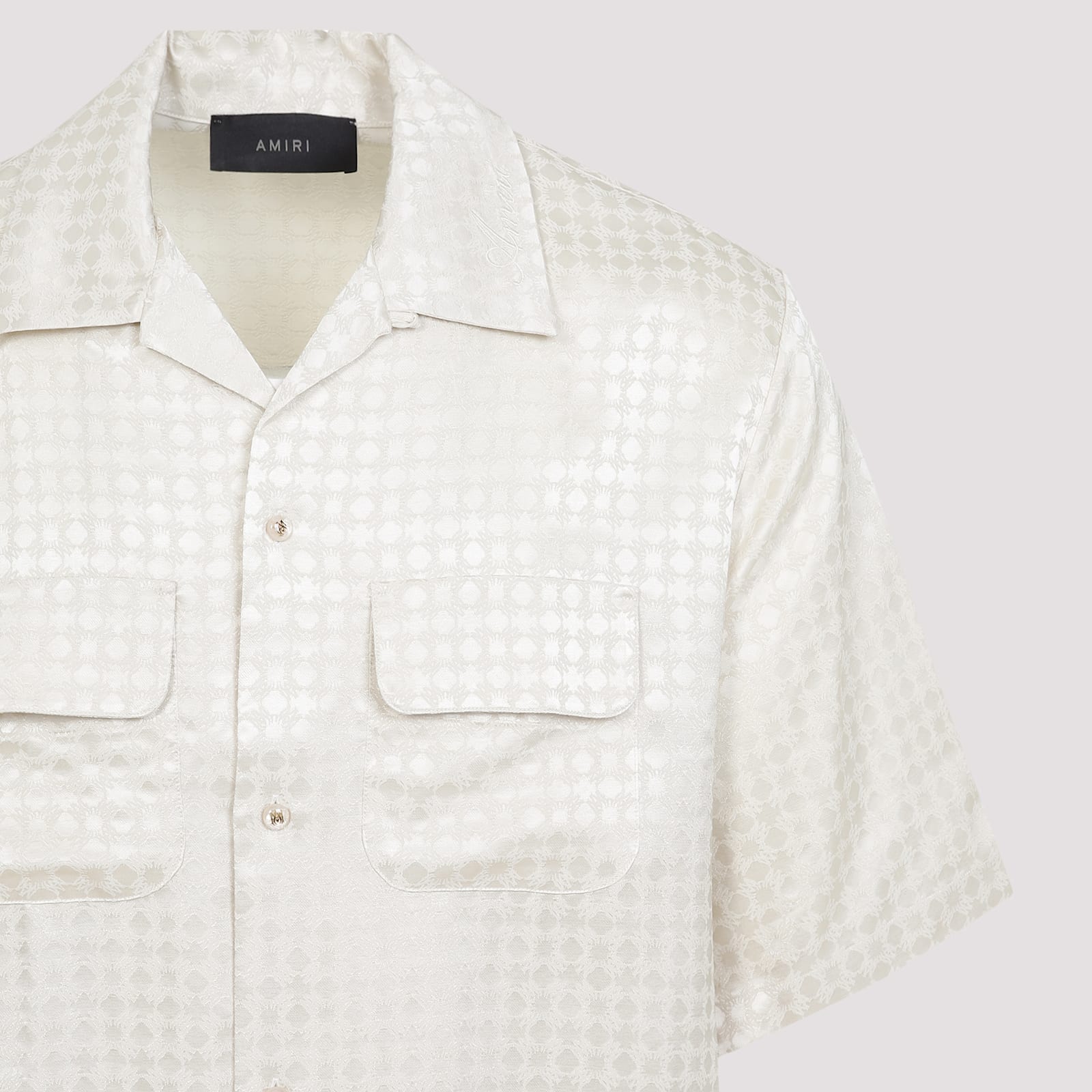 Amiri Embroidered Satin Shirt With Chest Pockets In White