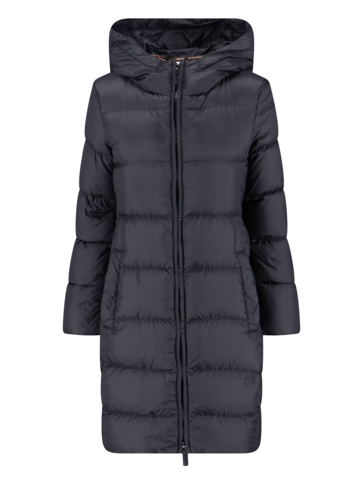 Max Mara The Cube Maxi Hooded Down Jacket In Black