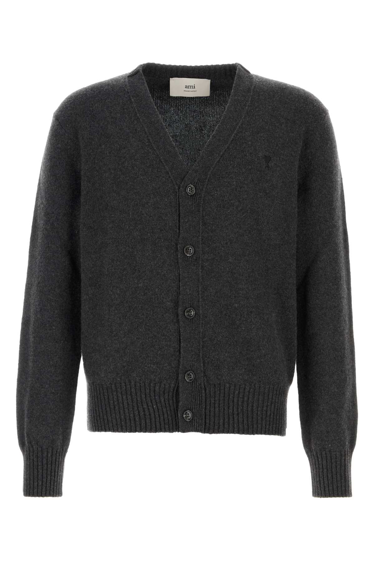 Ami Alexandre Mattiussi Ami Charcoal Cashmere Blend Cardigan In Gray