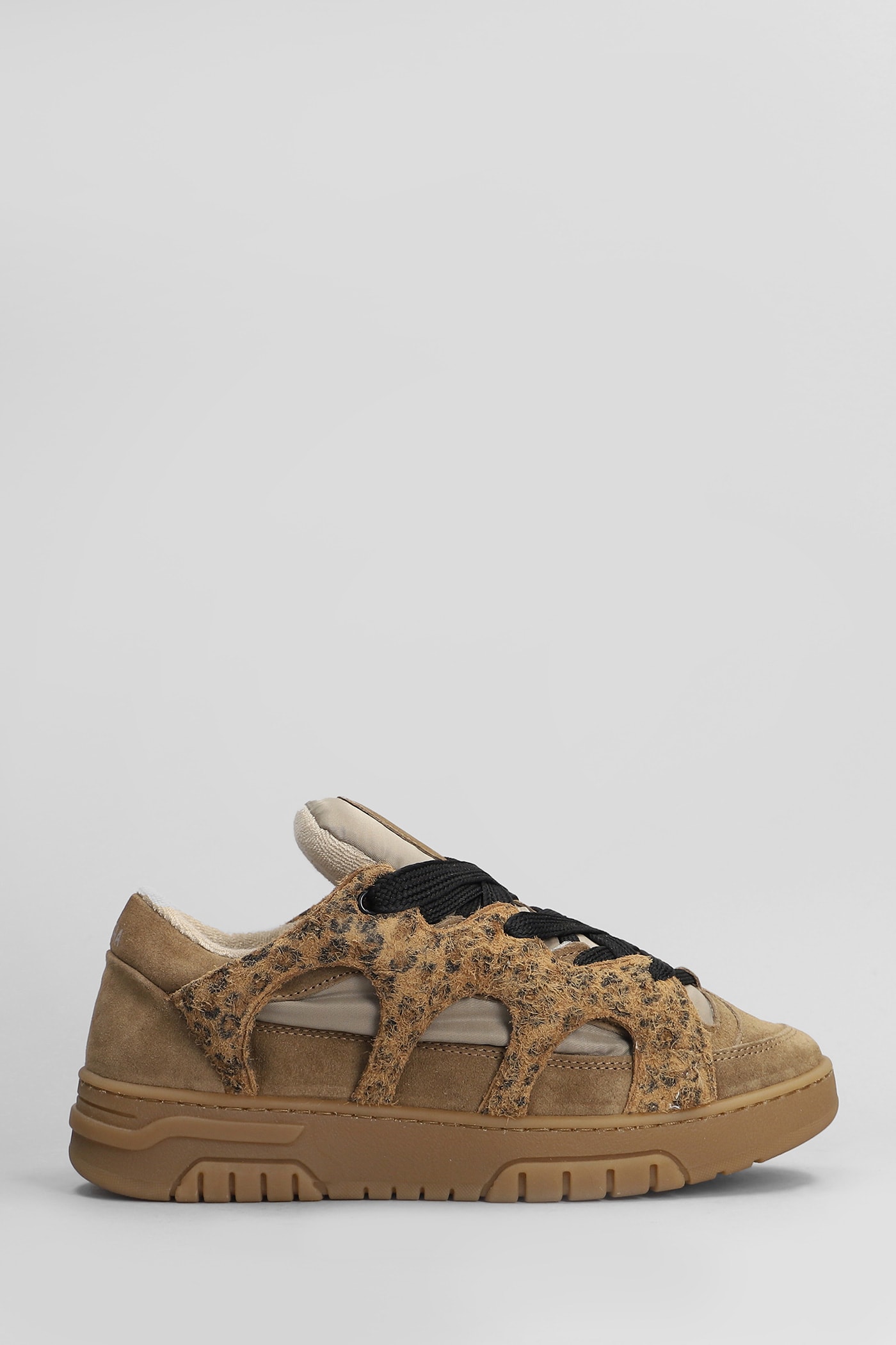 Shop Paura Santha 1 Sneakers In Brown Suede And Fabric In Beige Leopard