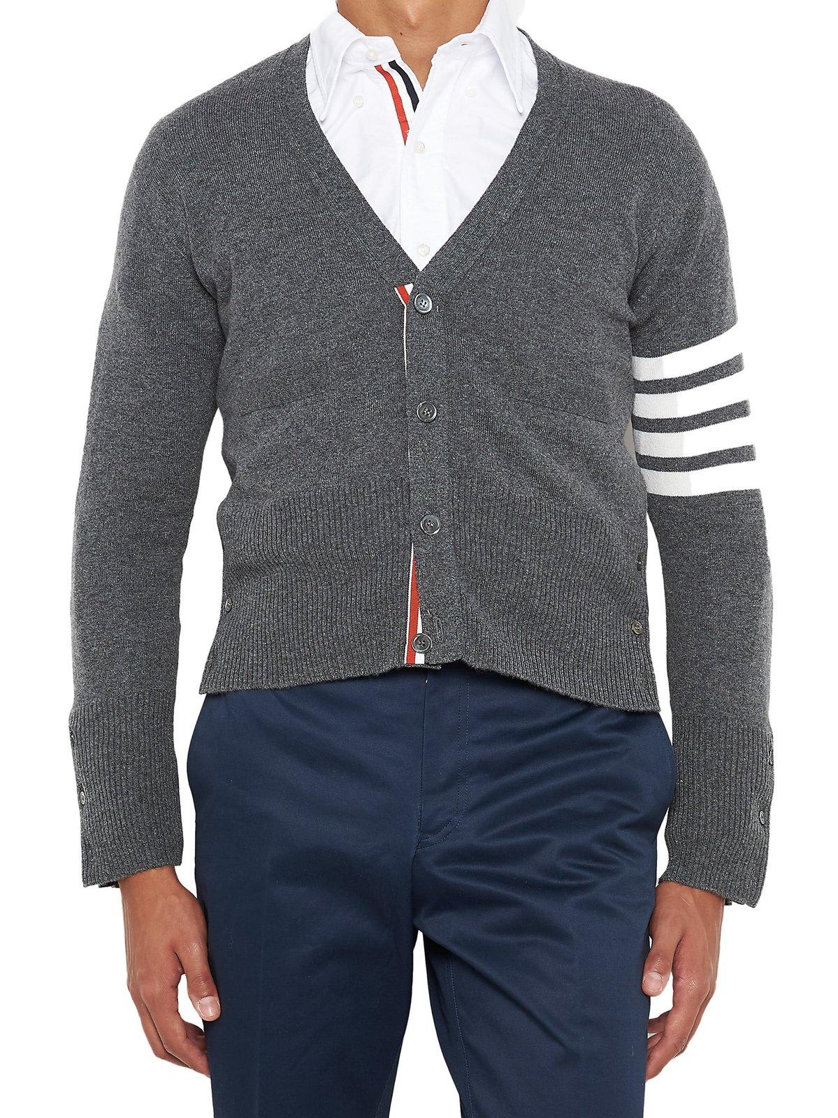 Shop Thom Browne V-neck Cardigan In Grey