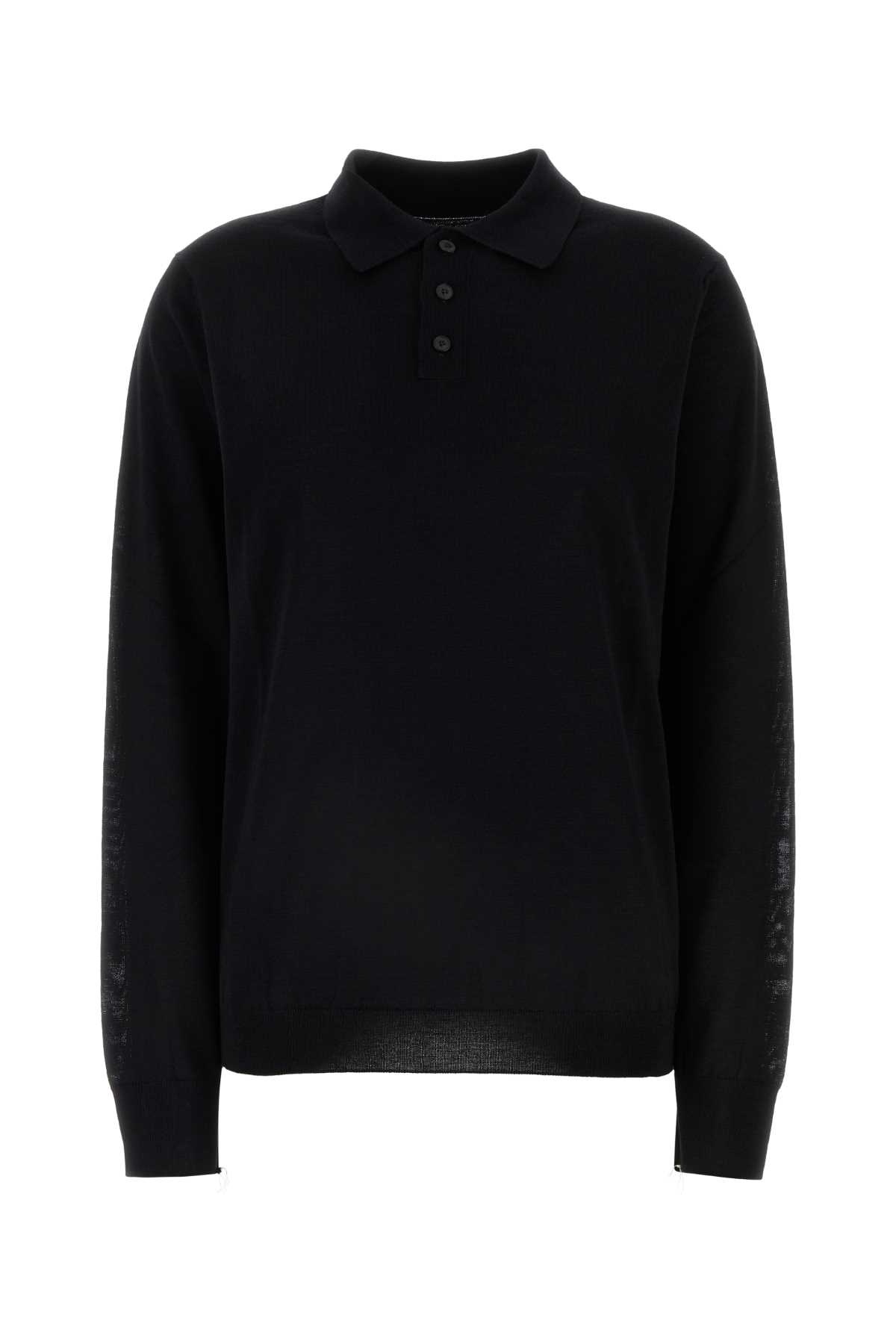 Shop Maison Margiela Black Wool Polo Shirt