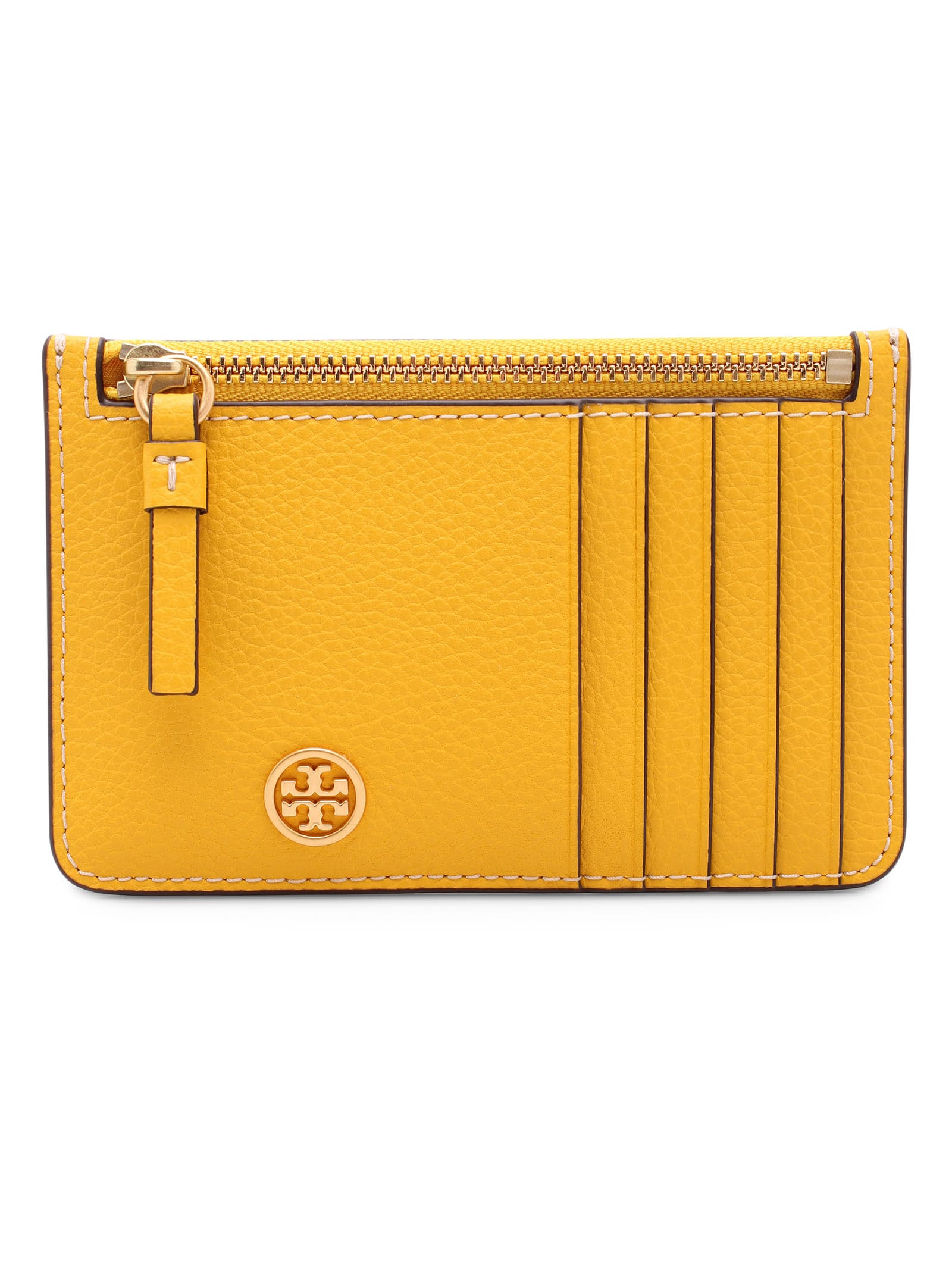 Tory Burch Leather Card Holder In Yellow