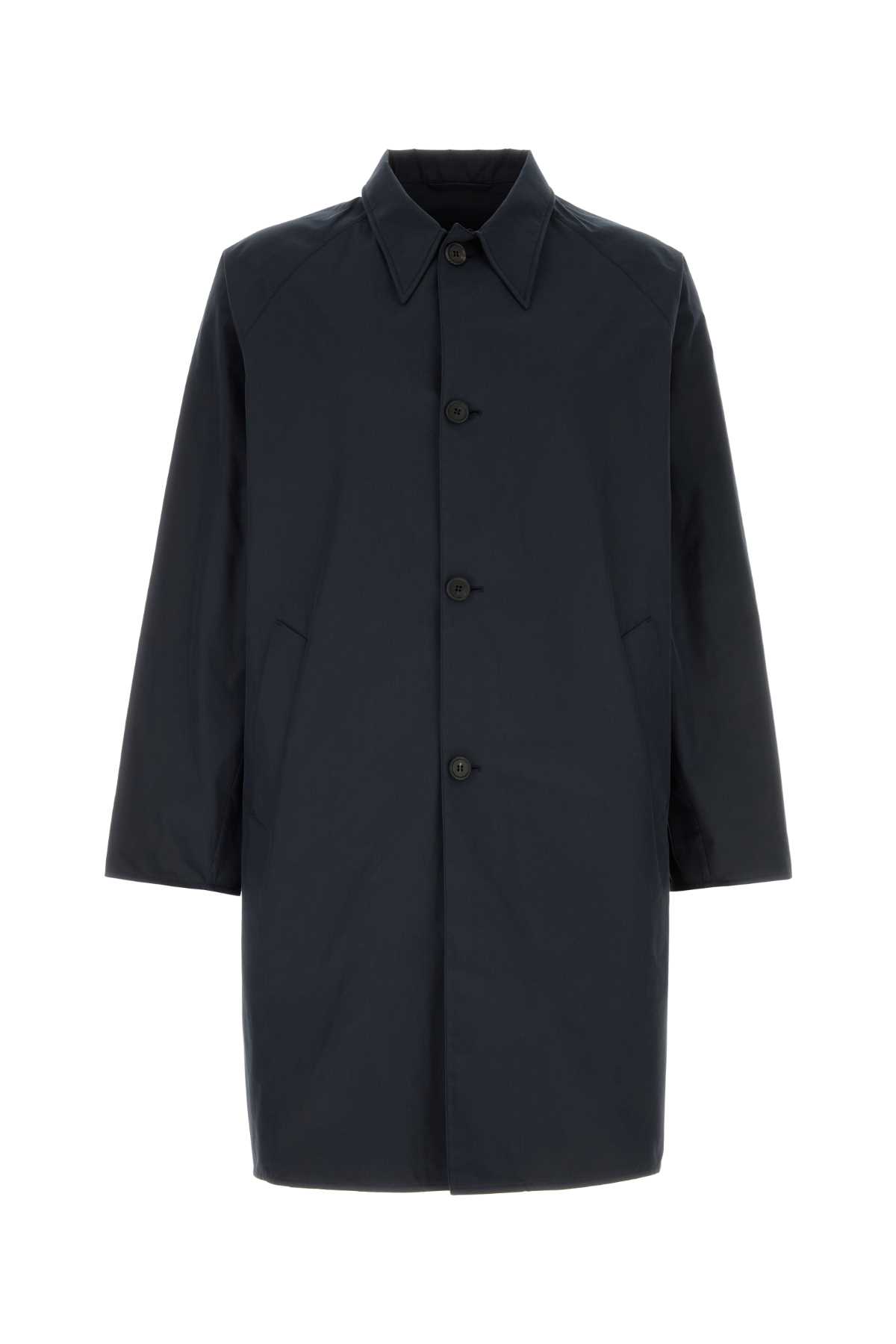 Dark Blue Cotton Blend Trench Coat