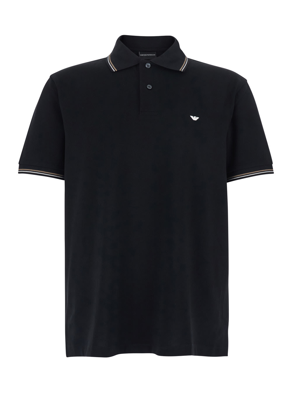 Emporio Armani Black Polo Shirt With Classic Bicolor Collar And Logo Embroidery On The Front In Cotton Man
