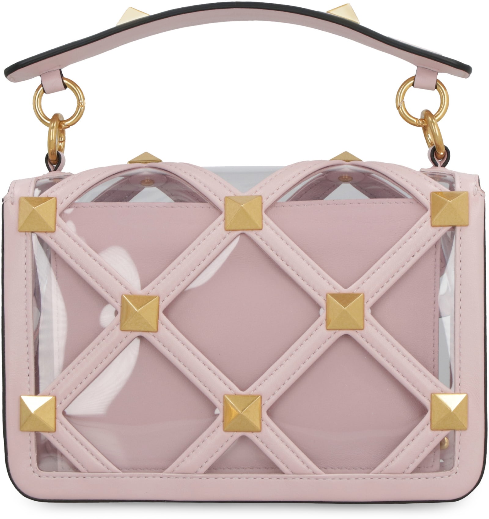 Valentino Garavani Pastel Pink Polymeric Material And Leather Medium Roman Stud Handbag In Multi
