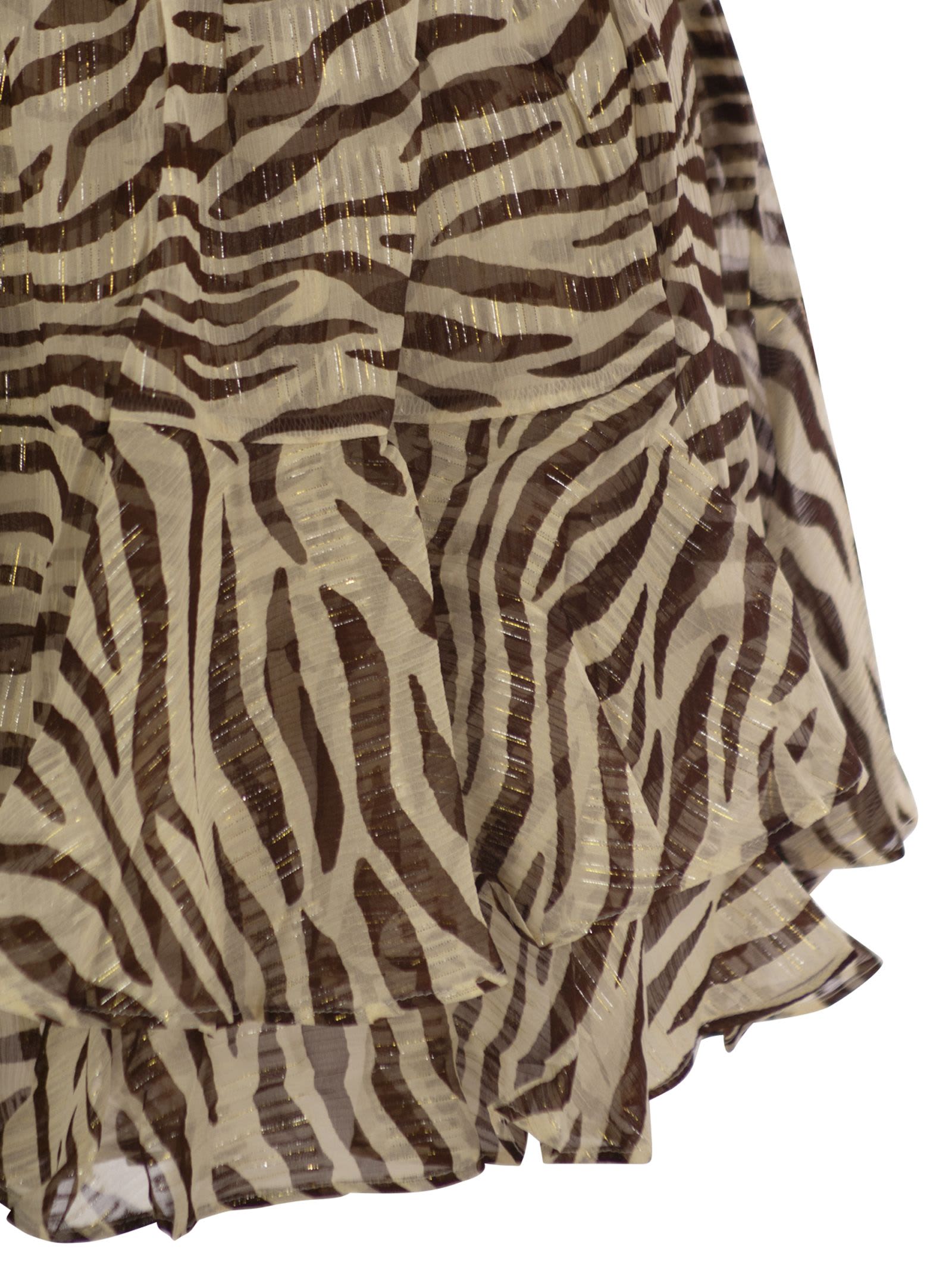 Mc2 Saint Barth Eivissa Ruffled Mini Skirt In Lurex Silk Voile With Animalier Print