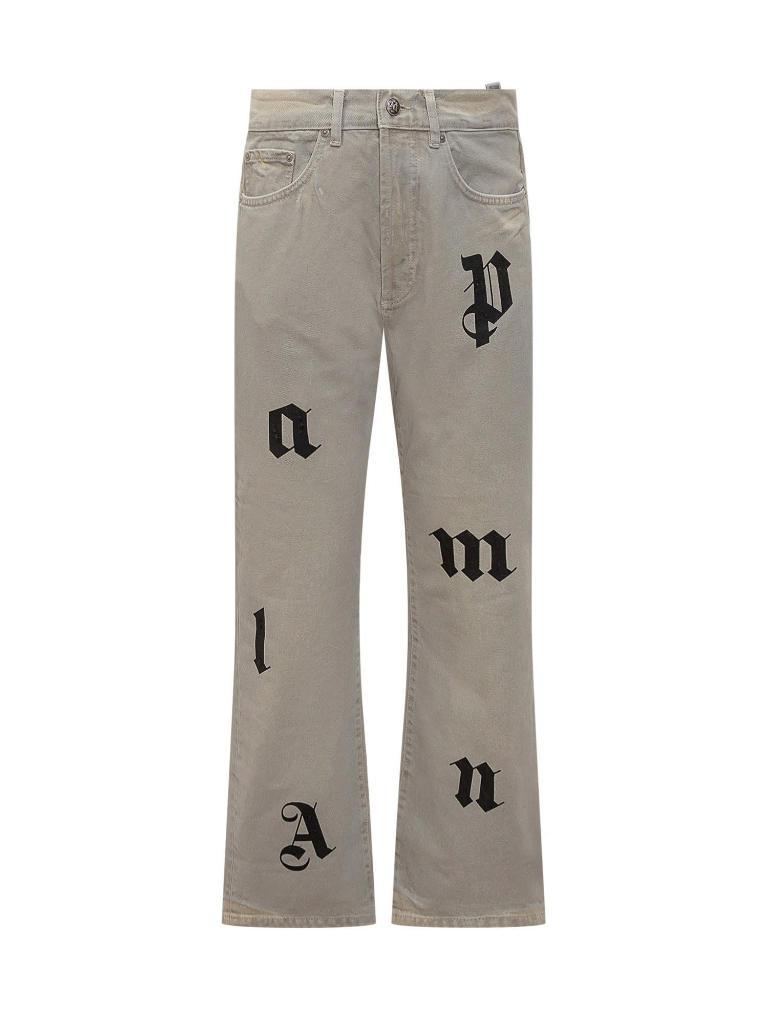 Shop Palm Angels Jeans With Logo In Lighe Beige