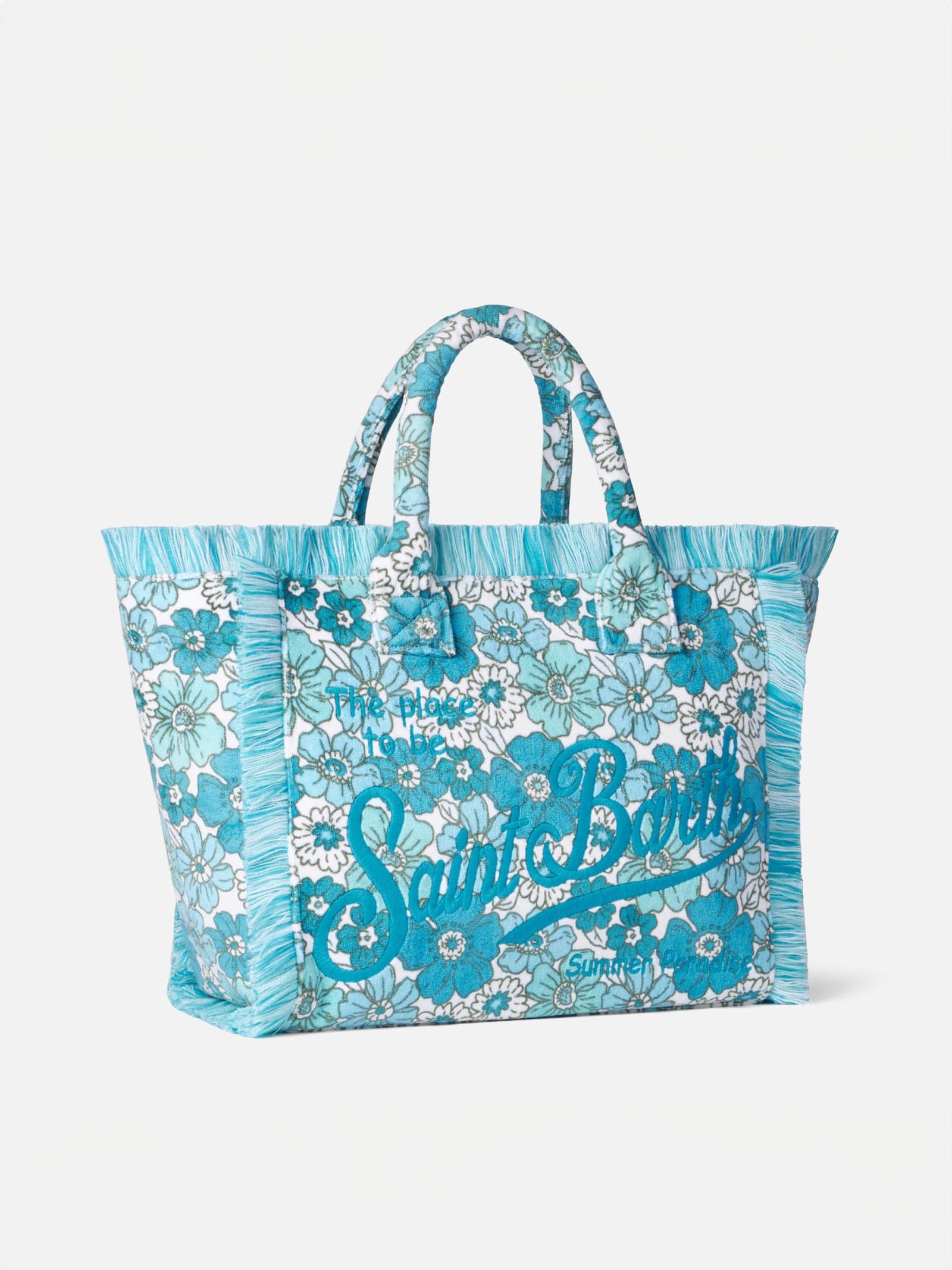 Shop Mc2 Saint Barth Vanity Terry Shoulder Bag With Flower Print In Green