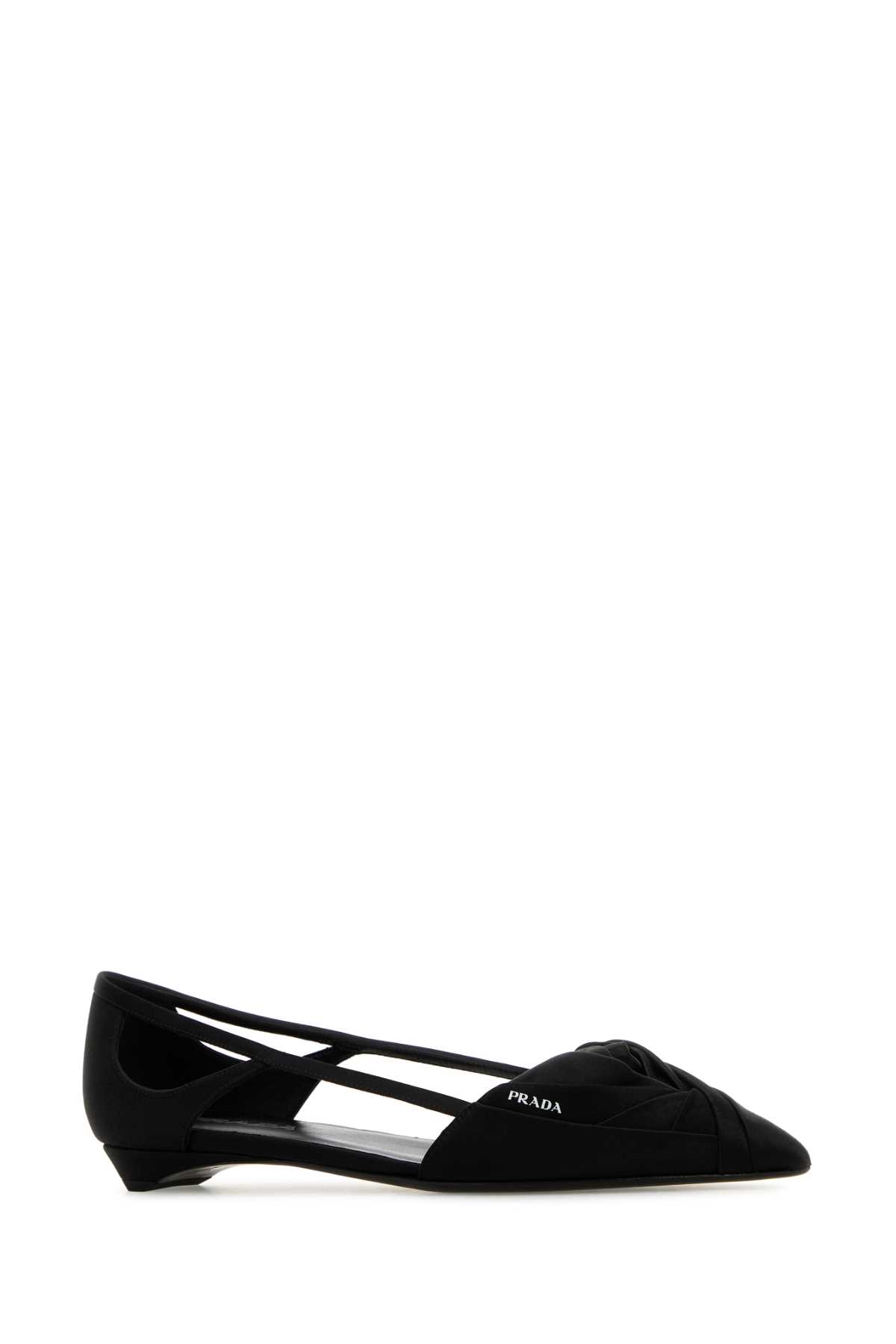 Shop Prada Black Satin Ballerinas In Nero