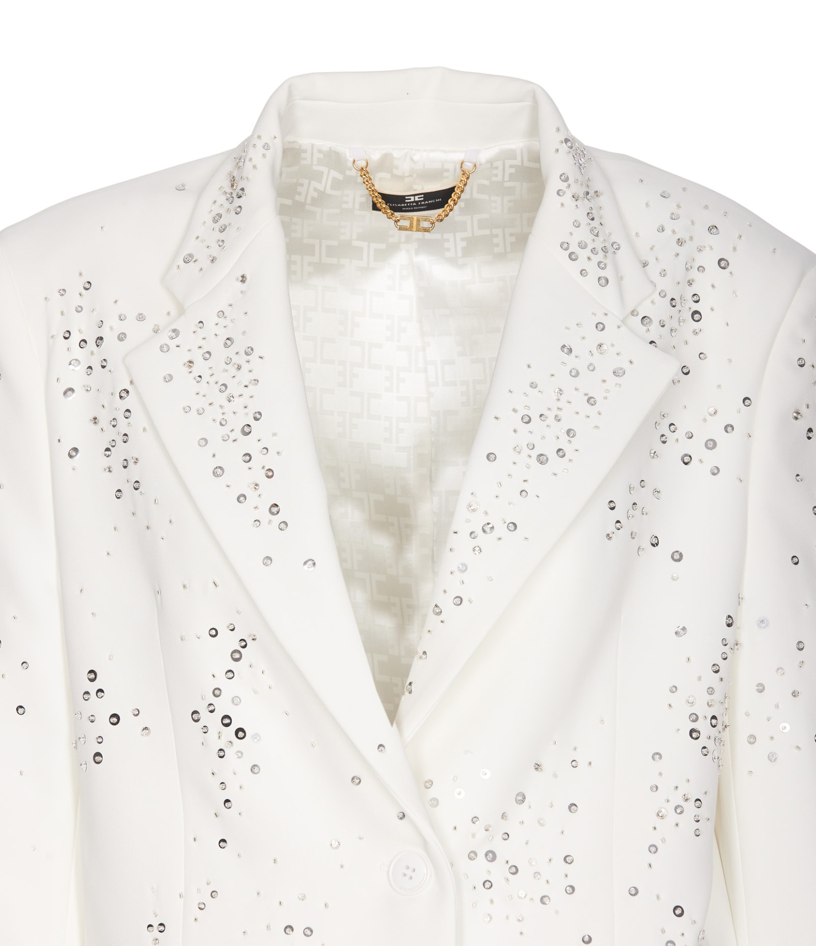 Shop Elisabetta Franchi Double Breated Sequins Jacket In White
