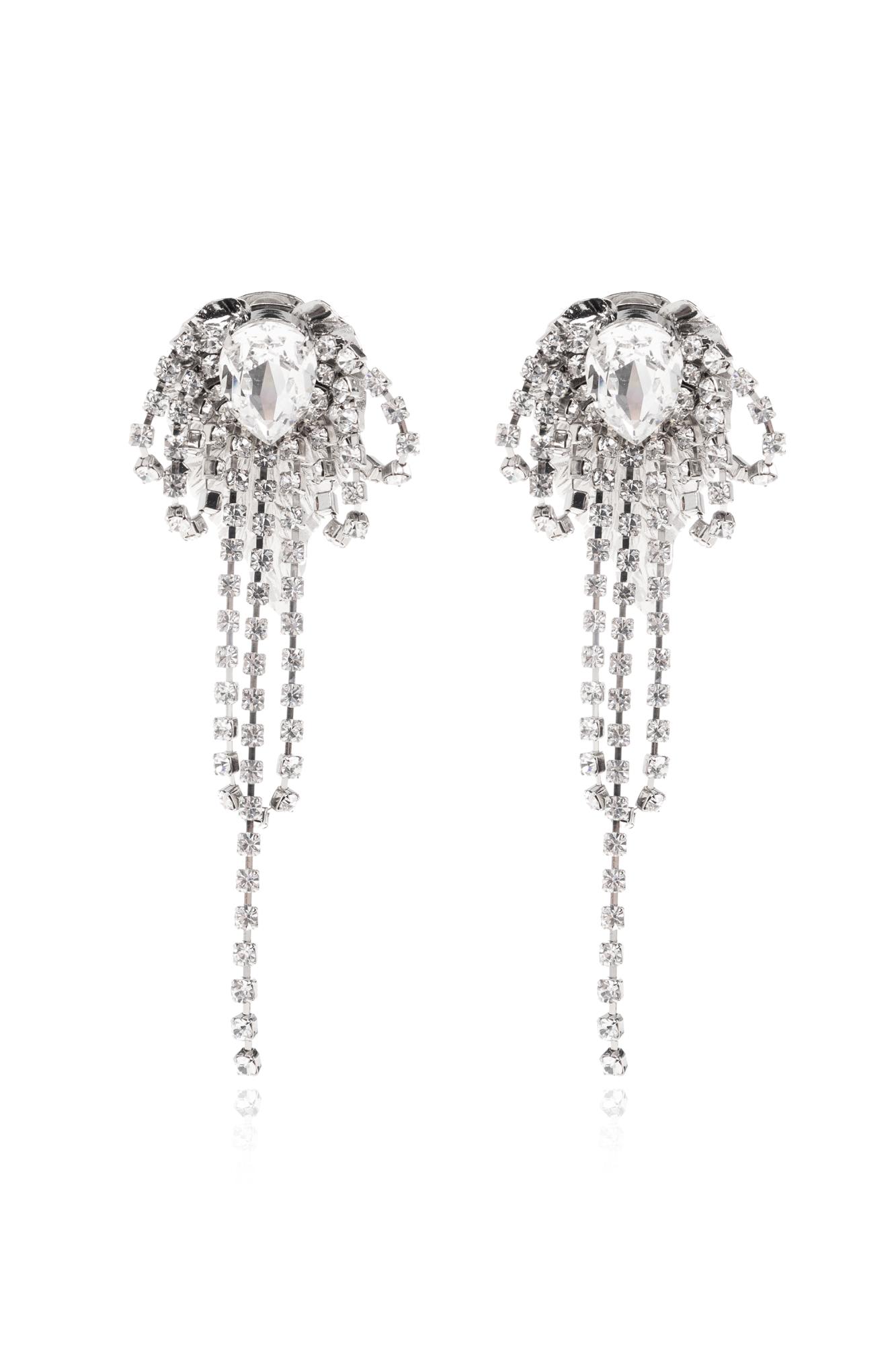 Alessandra Rich Clip-on Earrings With Shimmering Crystals In Silver