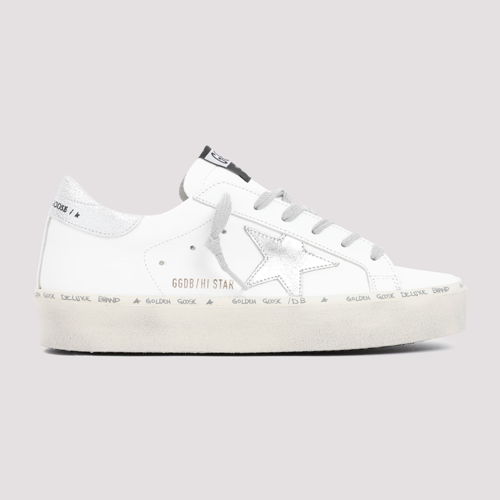 Shop Golden Goose Leather Hi Star Sneakers In White Silver