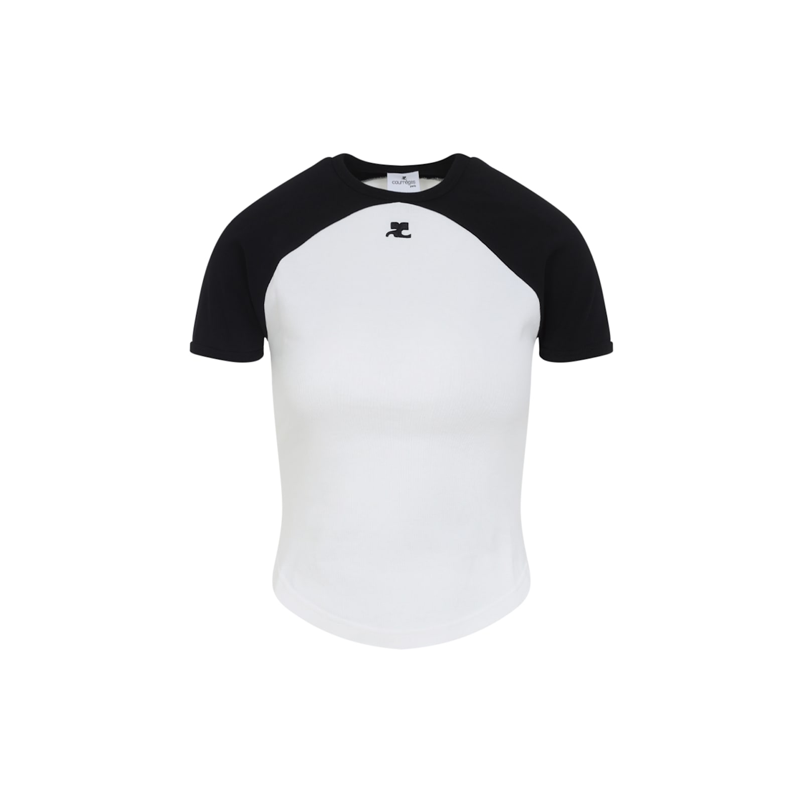 Courrèges Circle Contrast White And Black Cotton T-shirt In White