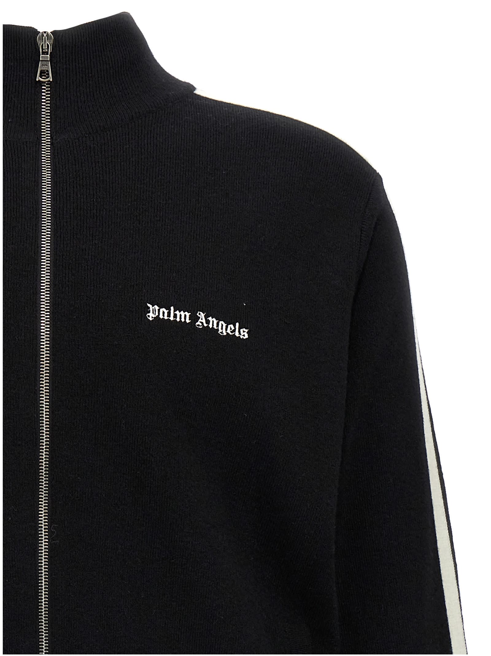 Shop Palm Angels Black High Neck Sweatshirt With Logo Lettering On The Front In Wool Blend Man In Black Off White