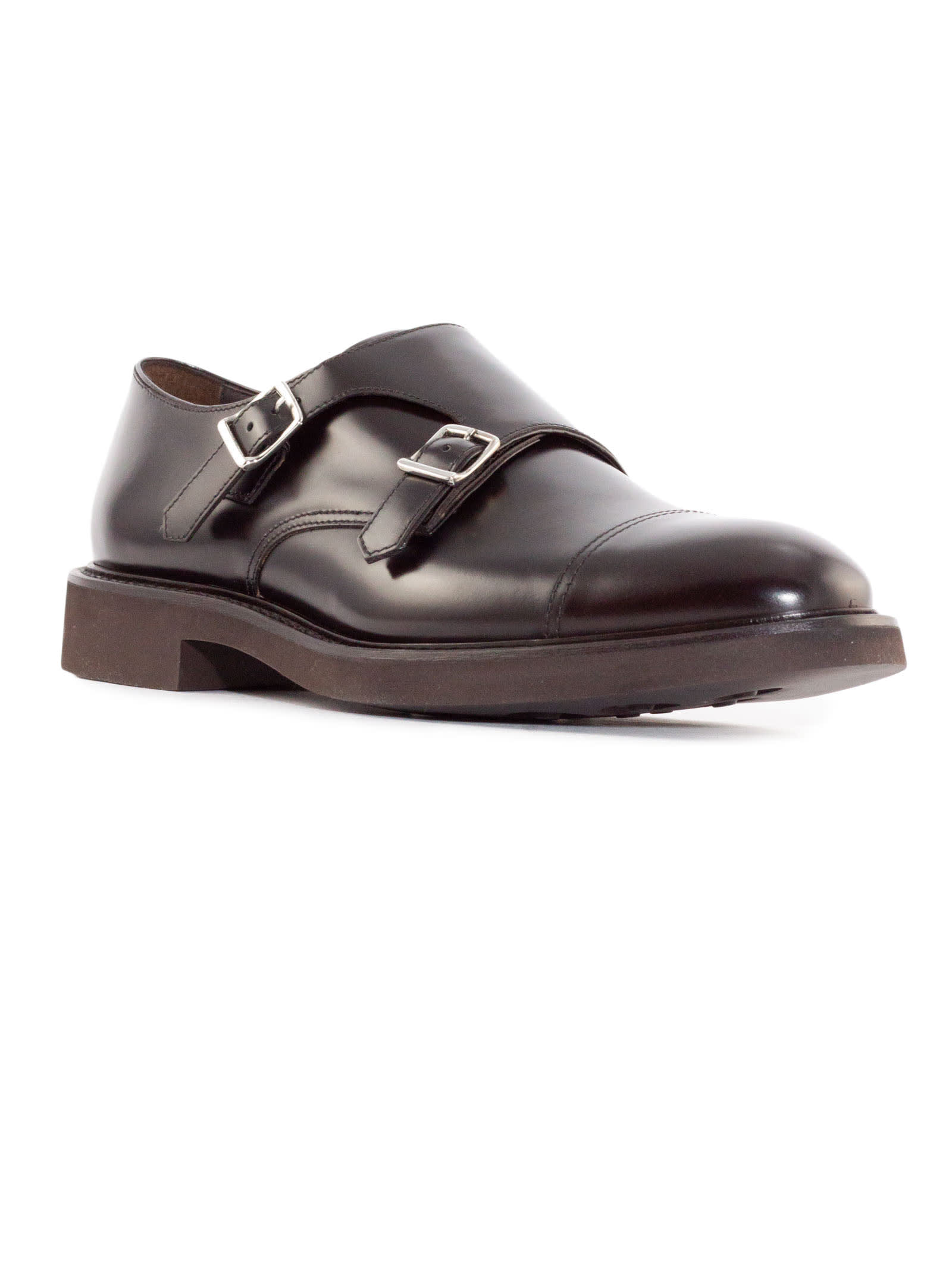 Shop Doucal's Ebony Smooth Calfskin Leather Double-buckle Shoes In Brown