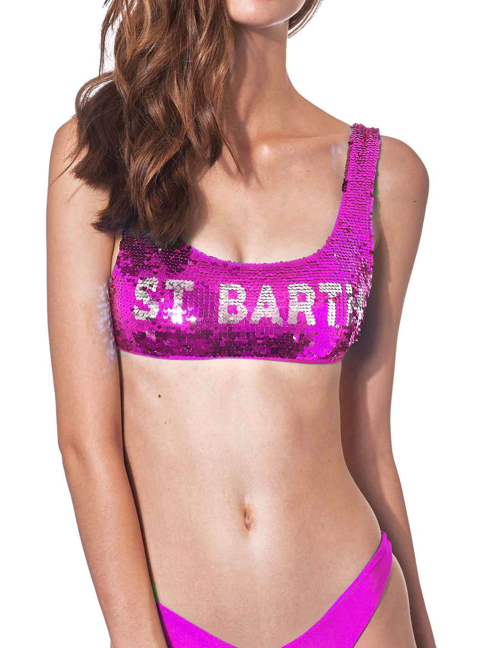 MC2 Saint Barth fucsia sequined bralette with silver logo #sequins