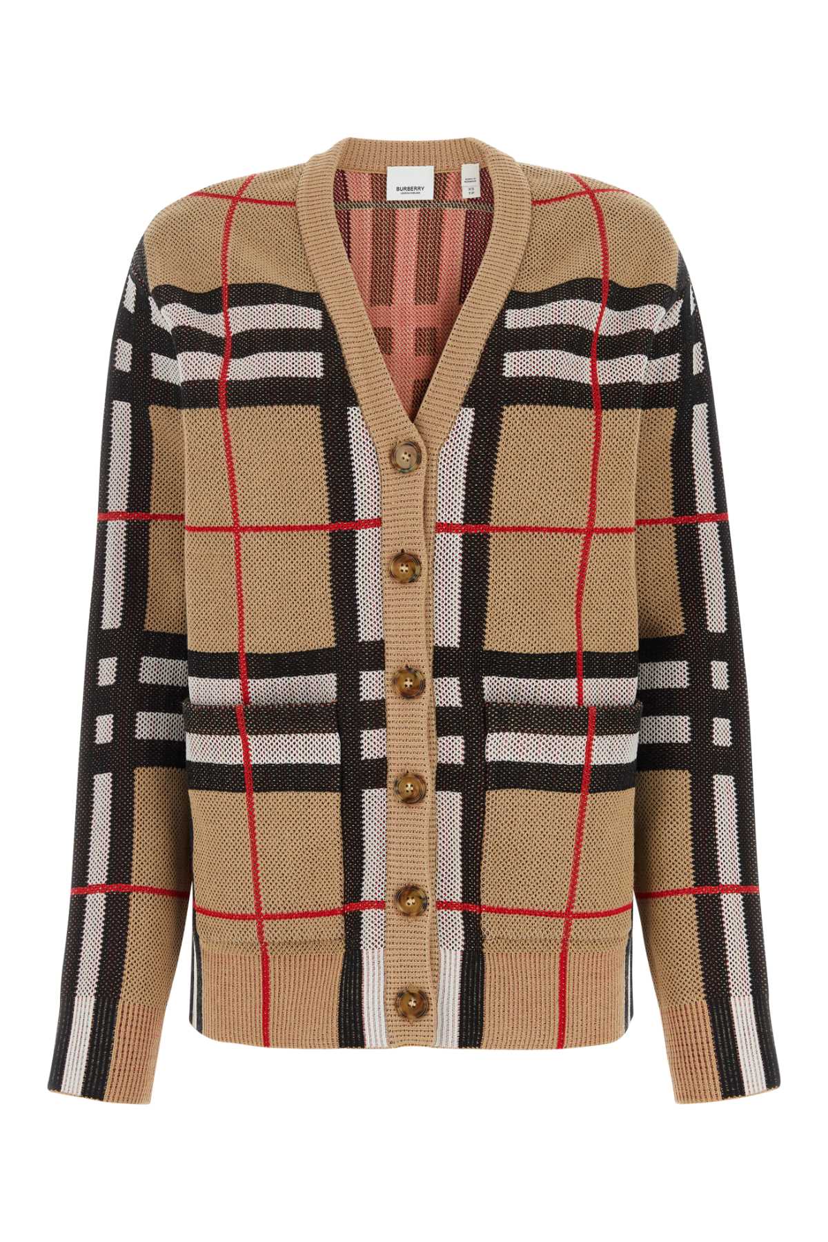 Shop Burberry Embroidered Stretch Nylon Blend Cardigan In Archivebeige