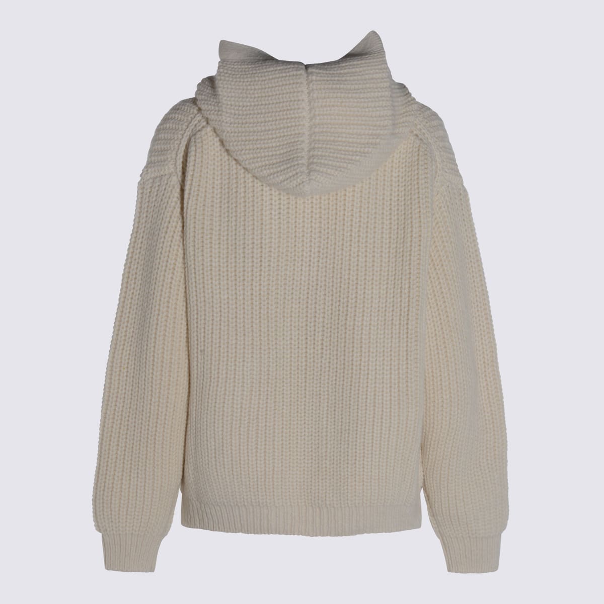 Malo Textured Knit Hooded Crewneck Sweater In White