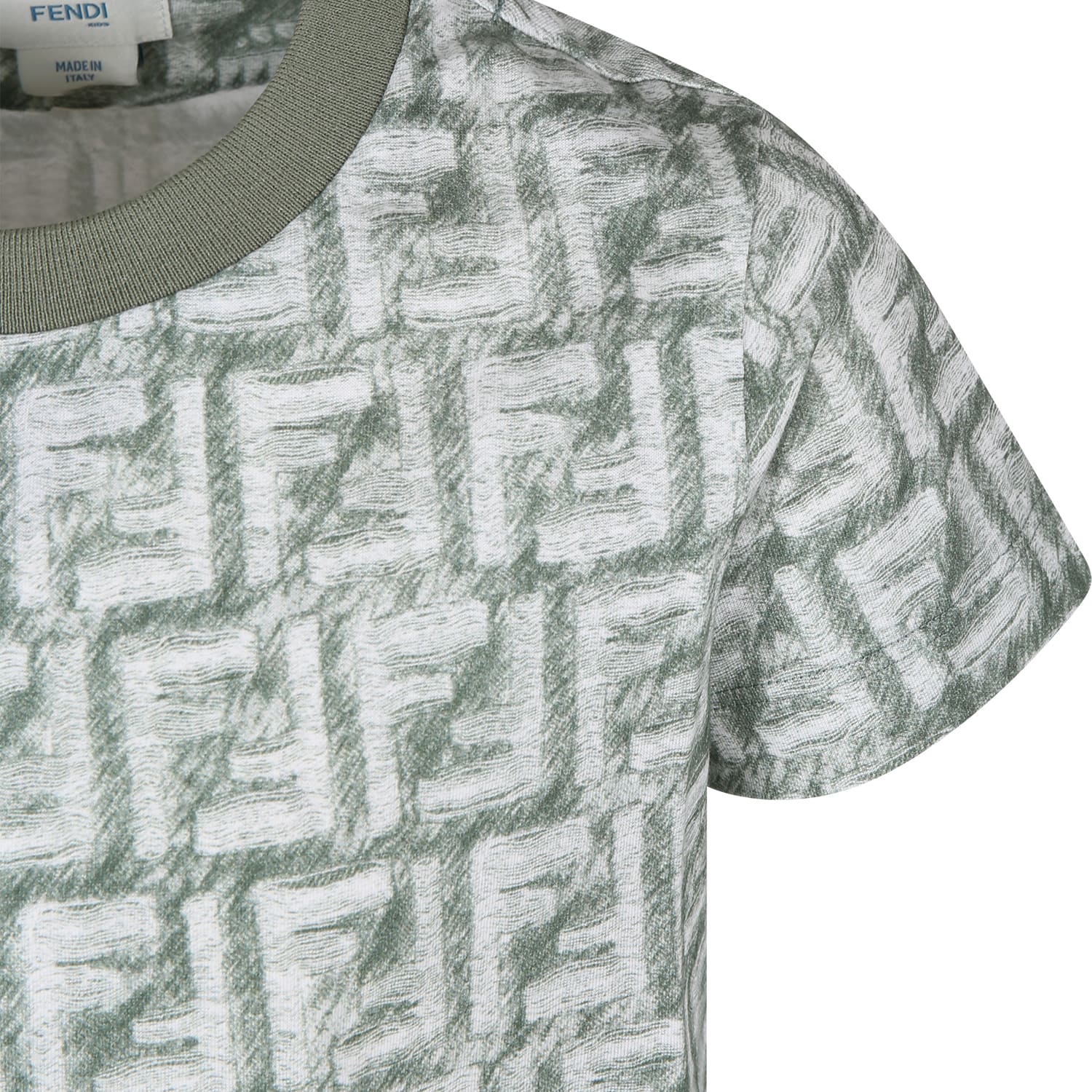 Shop Fendi Green T-shirt For Boy With Iconic Ff In Filirrea