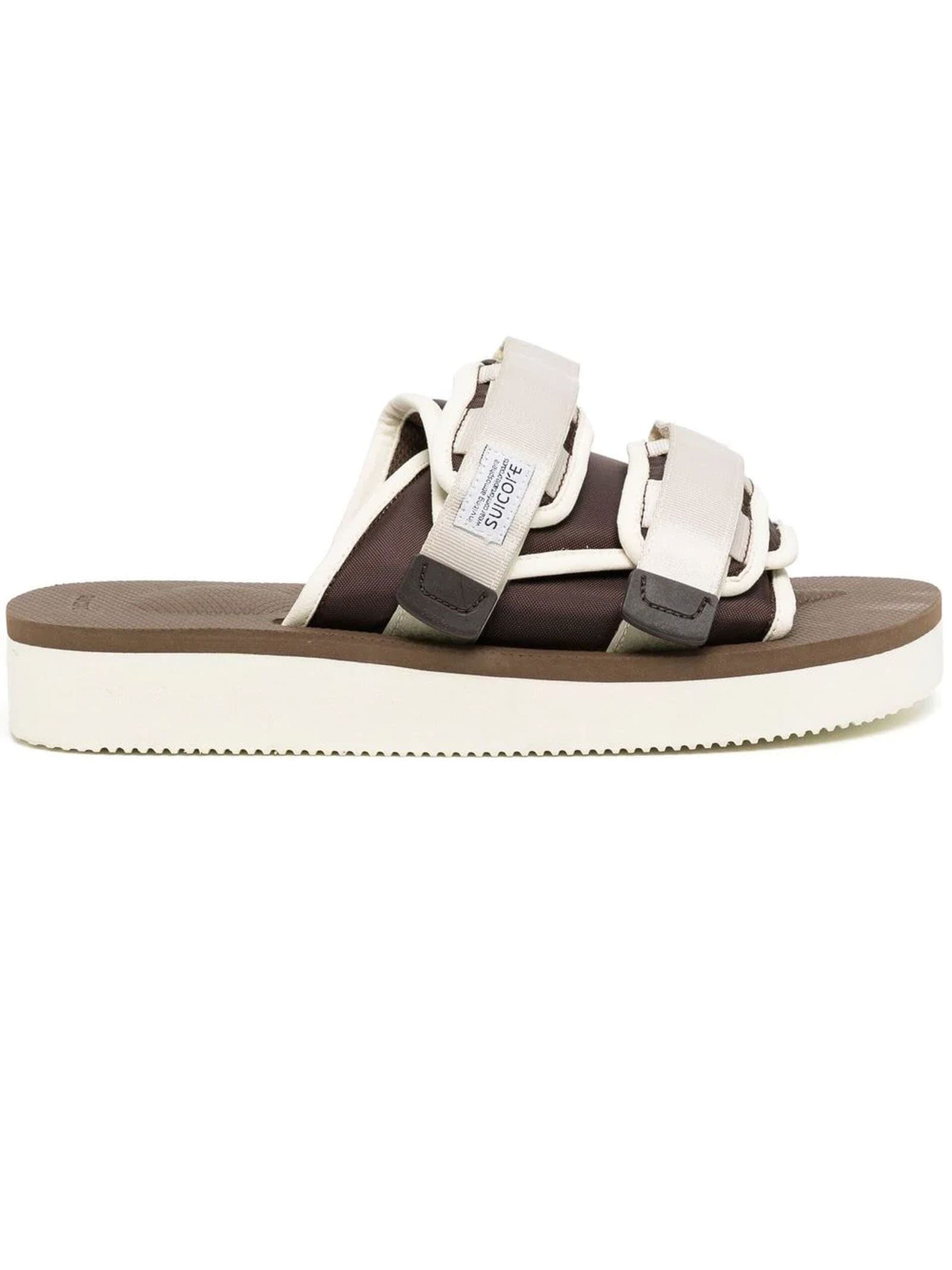SUICOKE MOTO BROWN AND BEIGE SANDALS