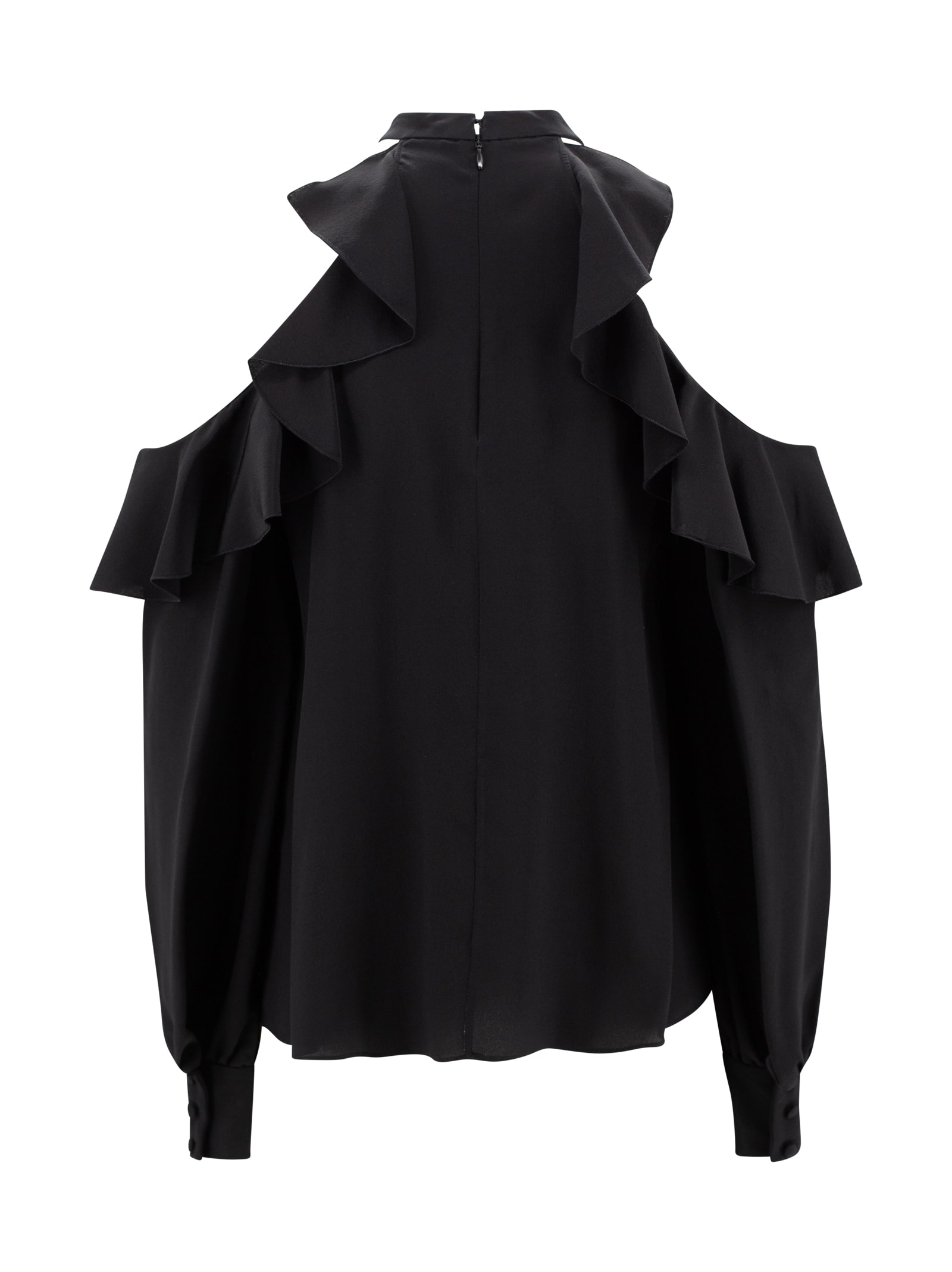 Etro Draped Detail Cold Shoulder Blouse With Ruffled Design In Black